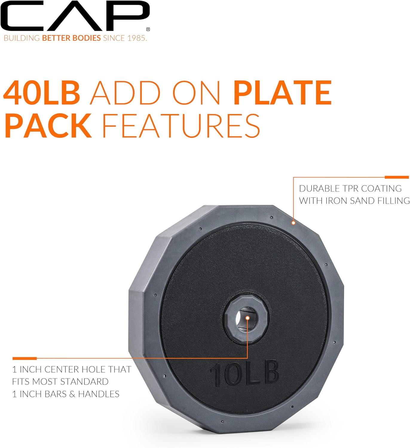 image:imageCAP Barbell MultiUse Adjustable Weight Set Versatile Dumbbell Barbell amp Kettlebell for FullBody Workouts 45lb and 66lb options40 lb Plate Pack Addon