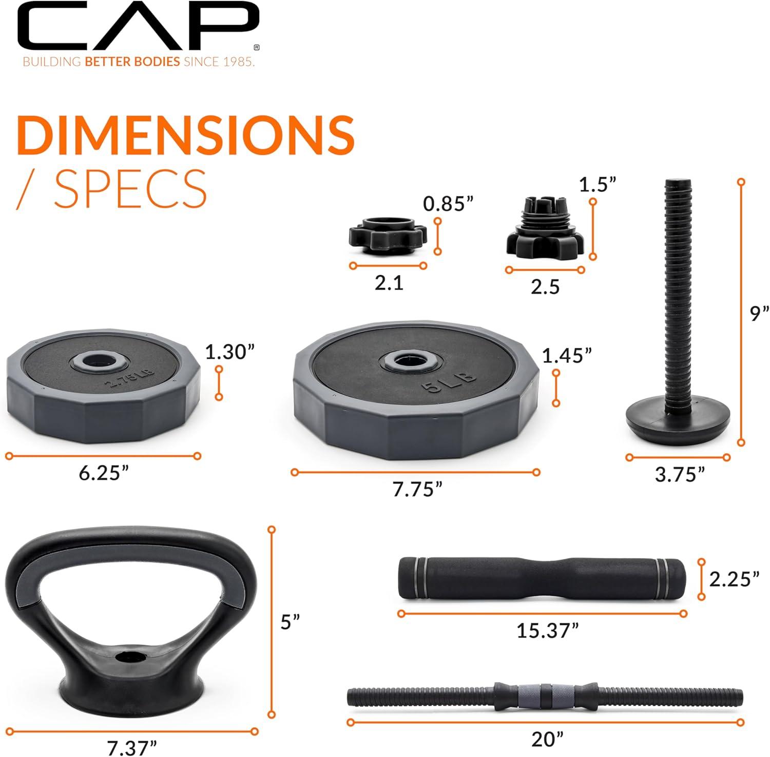 image:imageCAP Barbell MultiUse Adjustable Weight Set Versatile Dumbbell Barbell amp Kettlebell for FullBody Workouts 45lb and 66lb options66 lb Set