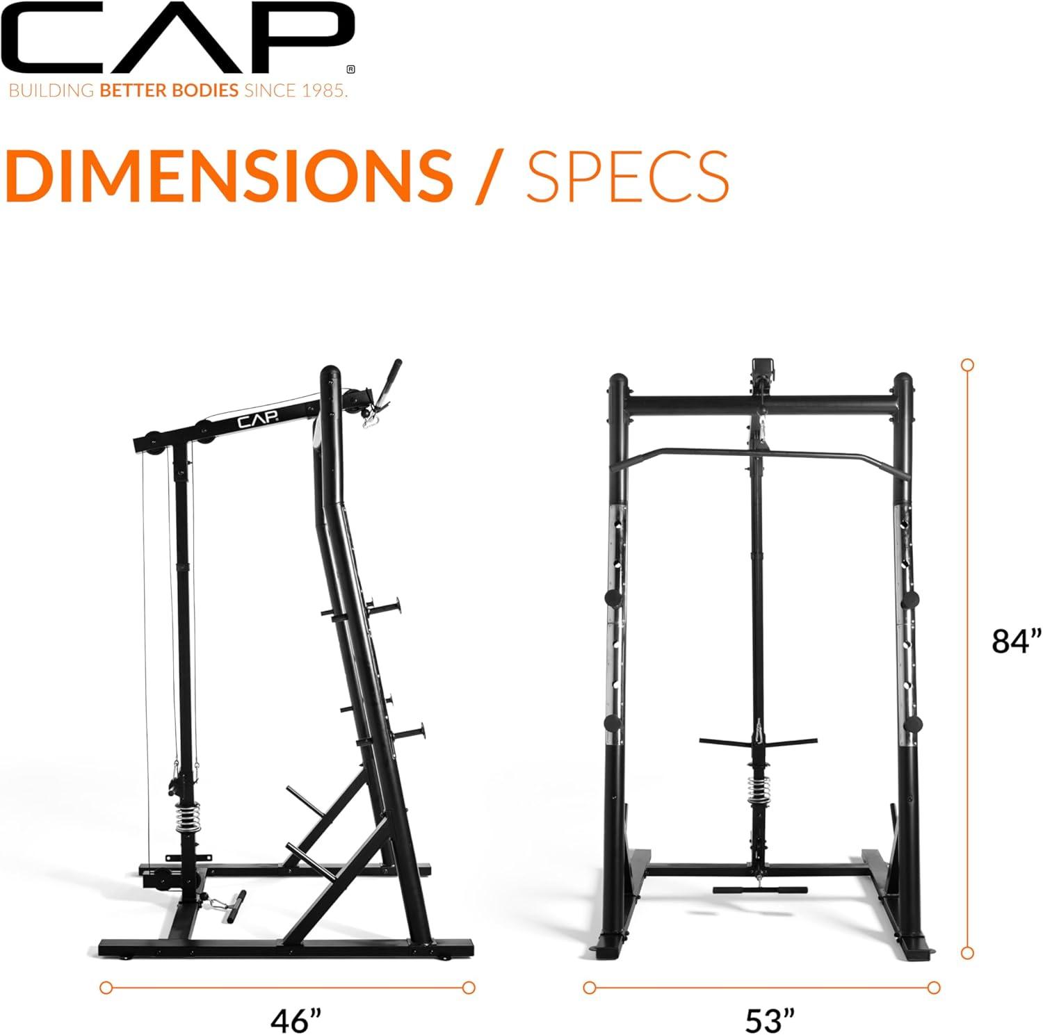 image:imageCAP Barbell Power Cage with HighLow Pulleys HeavyDuty Power Rack for Home Gym Adjustable Gym Rack amp Weight Cage with Pull Up Bar Dip Station and Plate Storage