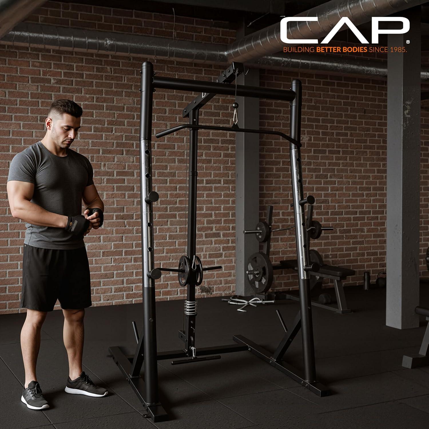 image:imageCAP Barbell Power Cage with HighLow Pulleys HeavyDuty Power Rack for Home Gym Adjustable Gym Rack amp Weight Cage with Pull Up Bar Dip Station and Plate Storage