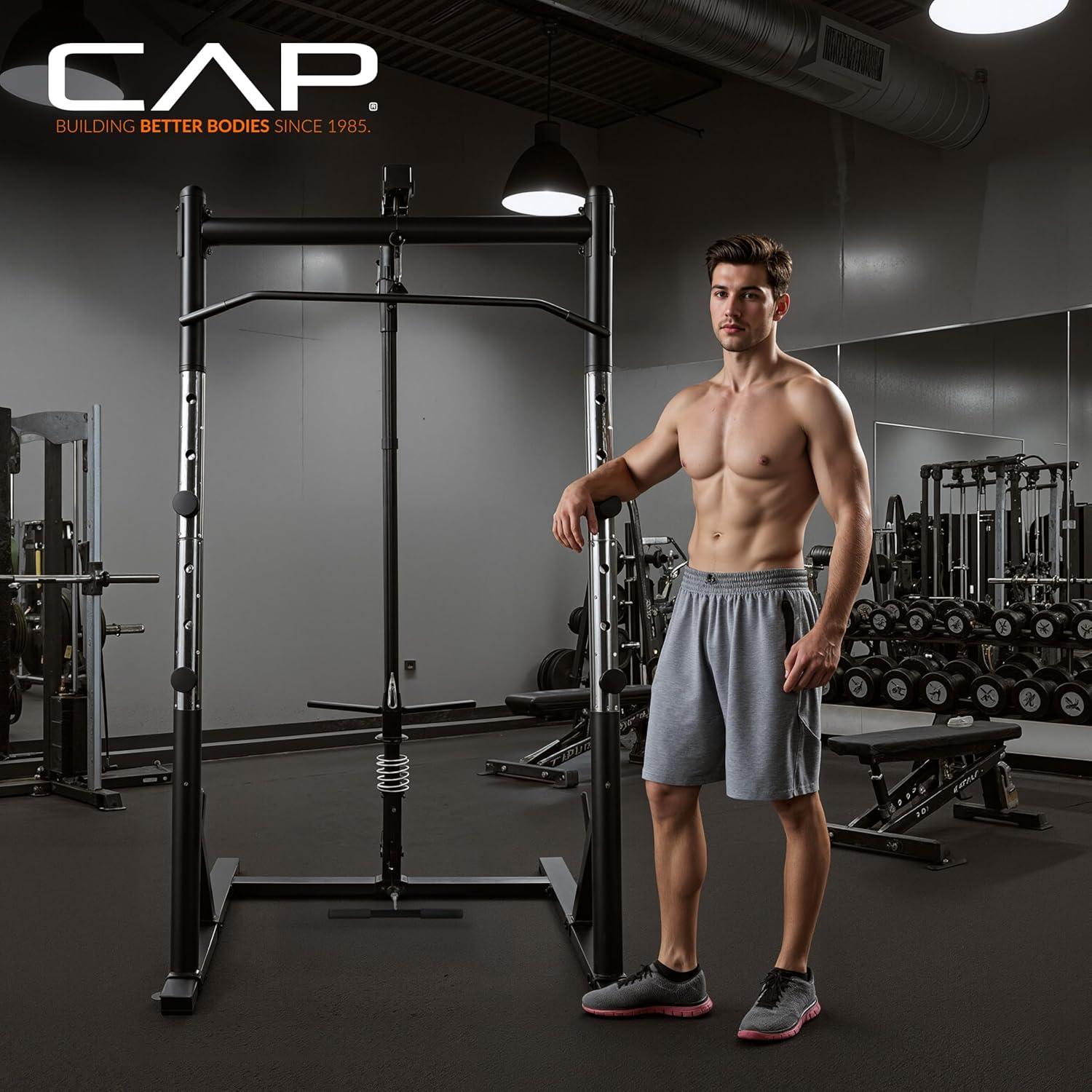 image:imageCAP Barbell Power Cage with HighLow Pulleys HeavyDuty Power Rack for Home Gym Adjustable Gym Rack amp Weight Cage with Pull Up Bar Dip Station and Plate Storage