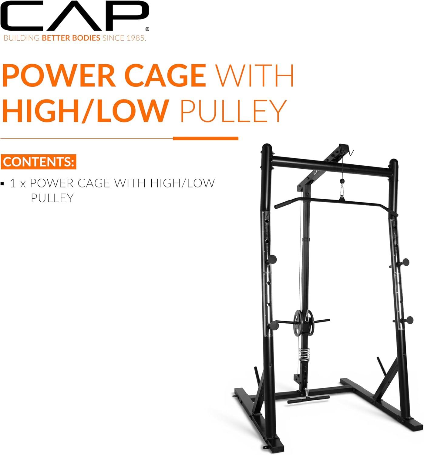 image:imageCAP Barbell Power Cage with HighLow Pulleys HeavyDuty Power Rack for Home Gym Adjustable Gym Rack amp Weight Cage with Pull Up Bar Dip Station and Plate Storage