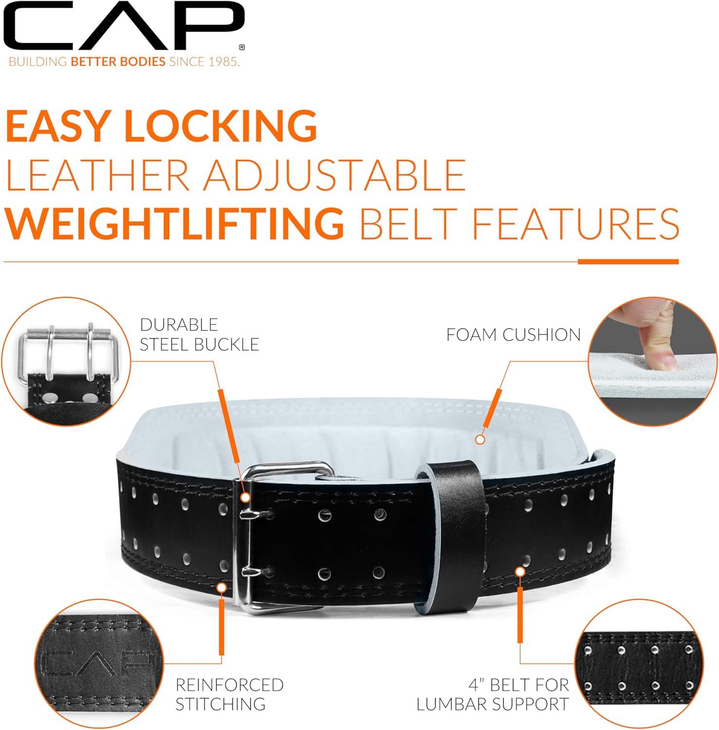 image:imageCAP Barbell Premium Leather Weightlifting Belt HeavyDuty Support for Squats Deadlifts and Core StabilityXLXXL