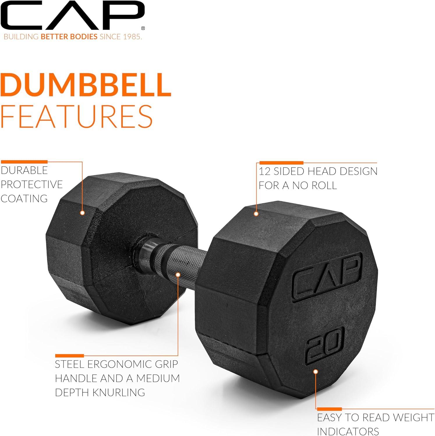 image:imageCAP Barbell Rubber Coated Dumbbell Weight Set with Vertical Rack 100 lb 150 lb and 210 lb Options100 lb Set