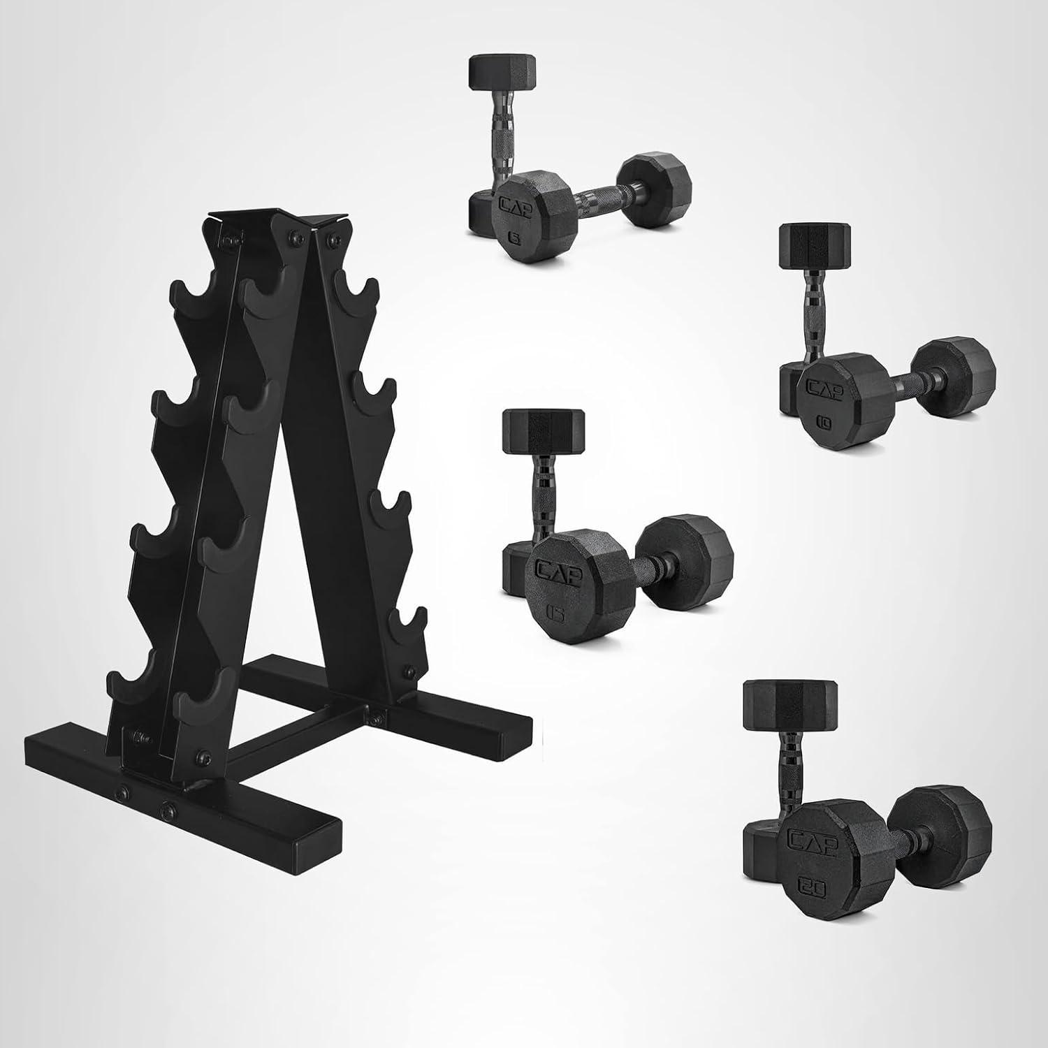 image:imageCAP Barbell Rubber Coated Dumbbell Weight Set with Vertical Rack 100 lb 150 lb and 210 lb Options100 lb Set