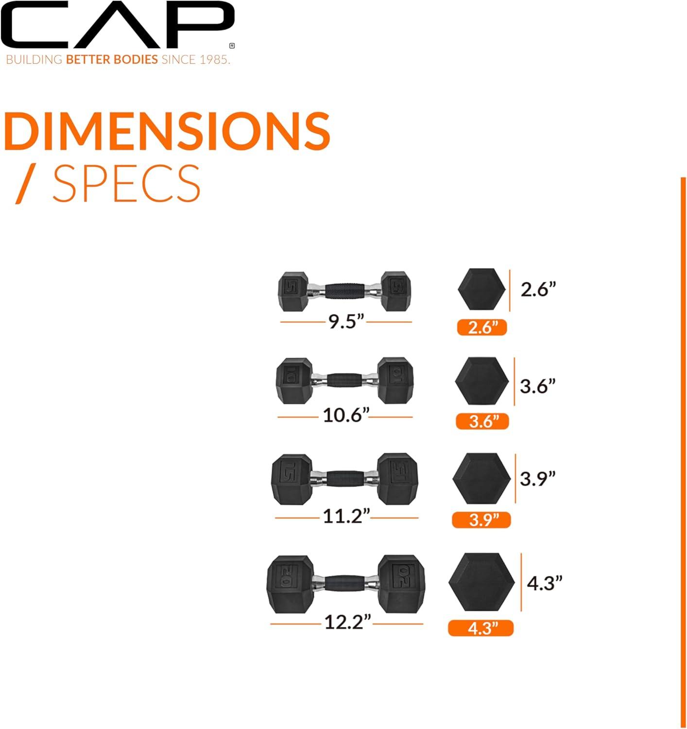 image:imageCAP Barbell Rubber Coated Dumbbell Weight Set with Vertical Rack 100 lb 150 lb and 210 lb Options100 lb Set