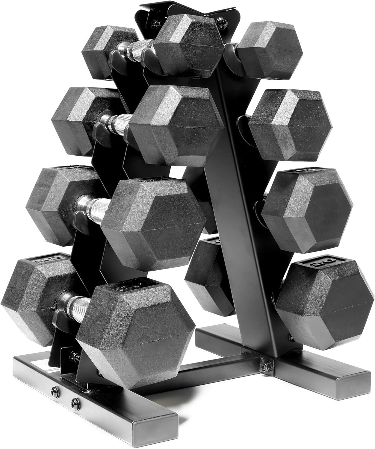 image:imageCAP Barbell Rubber Coated Dumbbell Weight Set with Vertical Rack 100 lb 150 lb and 210 lb Options100 lb Set