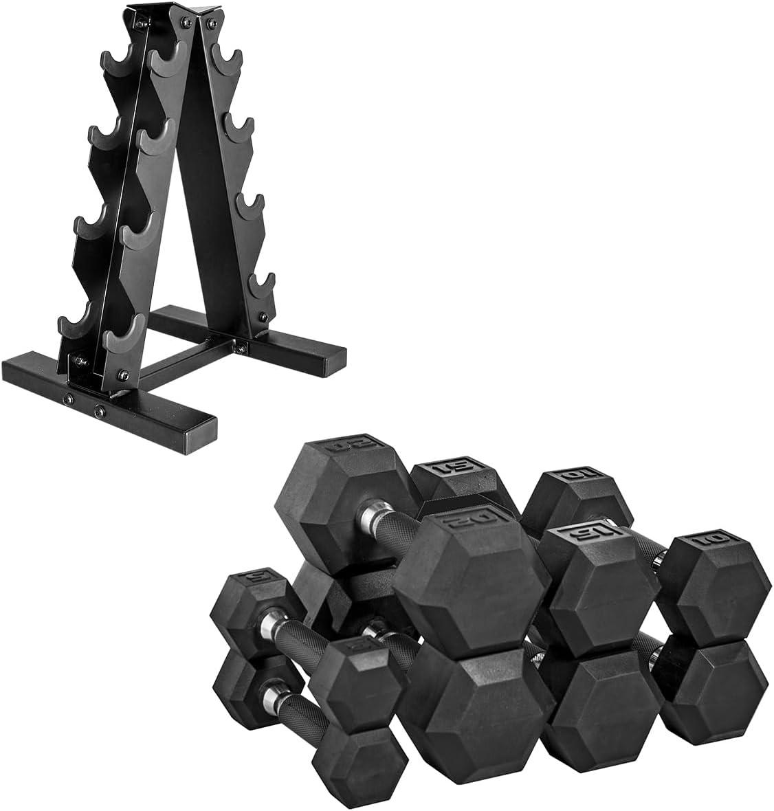 image:imageCAP Barbell Rubber Coated Dumbbell Weight Set with Vertical Rack 100 lb 150 lb and 210 lb Options100 lb Set