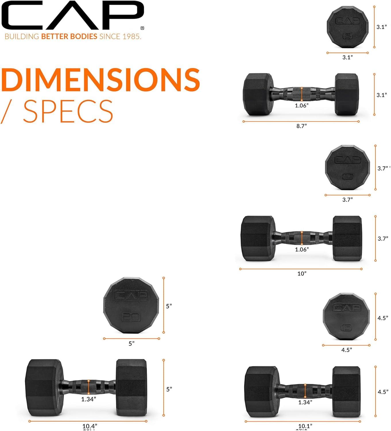image:imageCAP Barbell Rubber Coated Dumbbell Weight Set with Vertical Rack 100 lb 150 lb and 210 lb Options100 lb Set