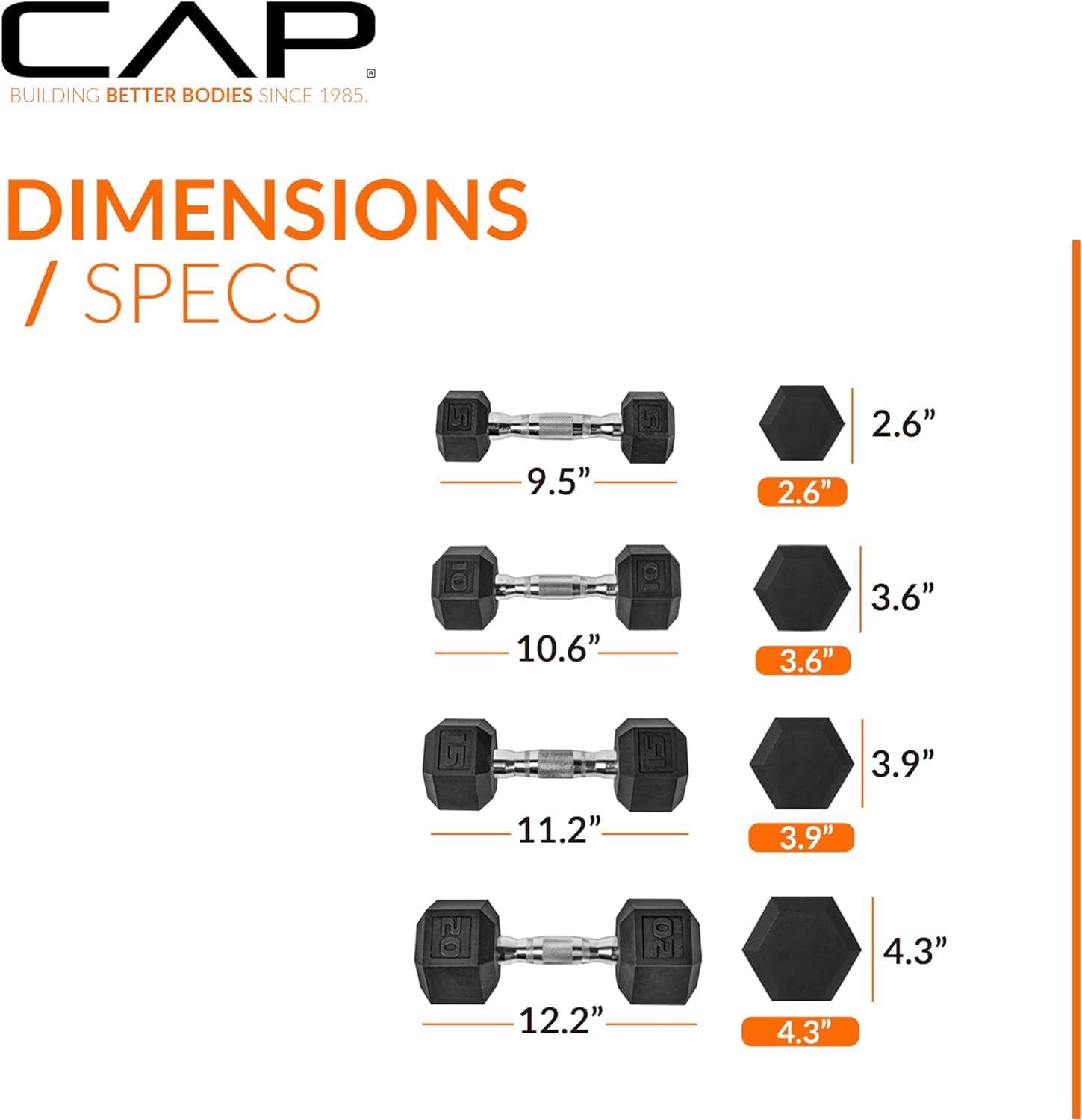 image:imageCAP Barbell Rubber Coated Dumbbell Weight Set with Vertical Rack 100 lb 150 lb and 210 lb Options100 lb Set