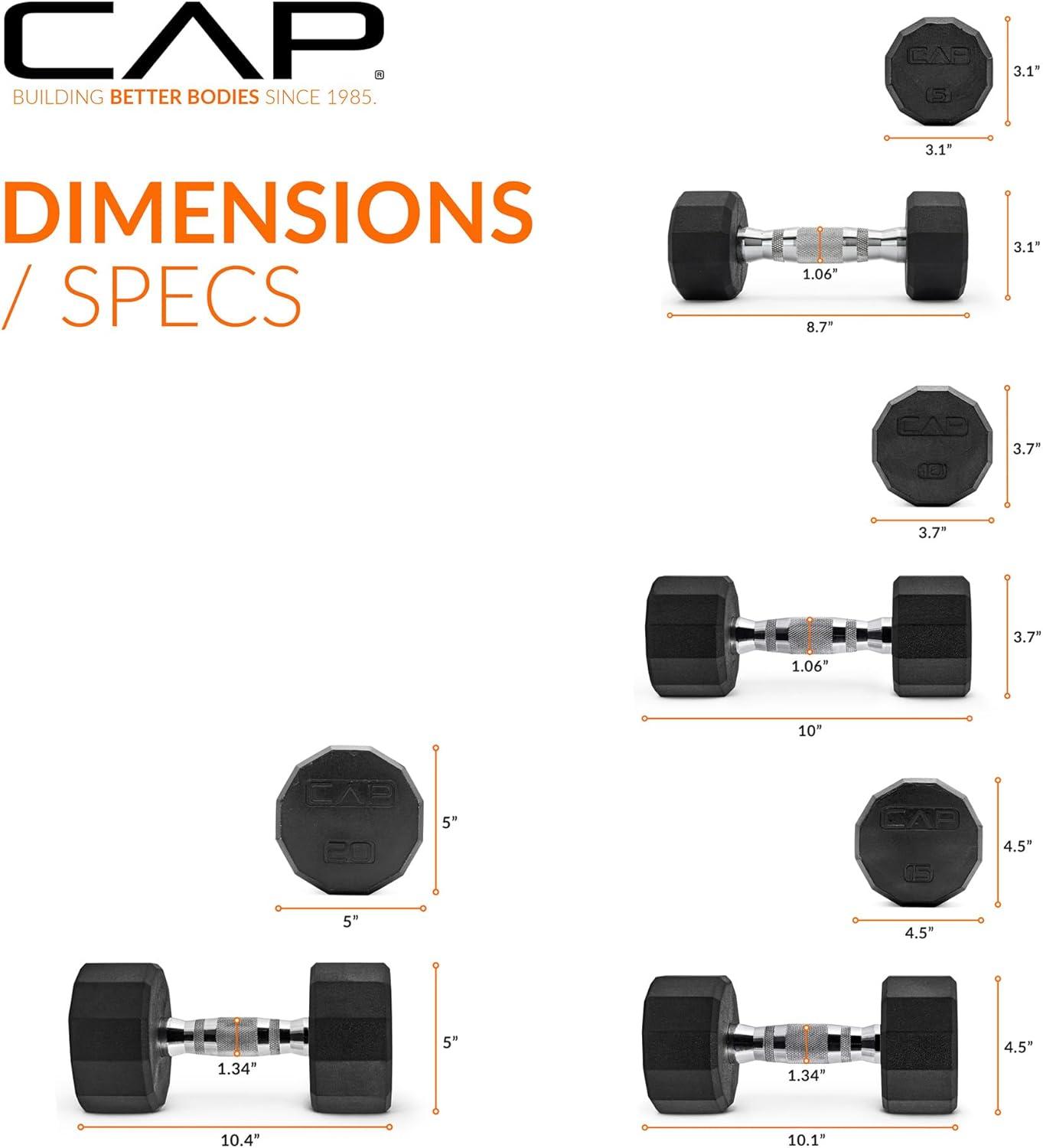 image:imageCAP Barbell Rubber Coated Dumbbell Weight Set with Vertical Rack 100 lb 150 lb and 210 lb Options100 lb Set