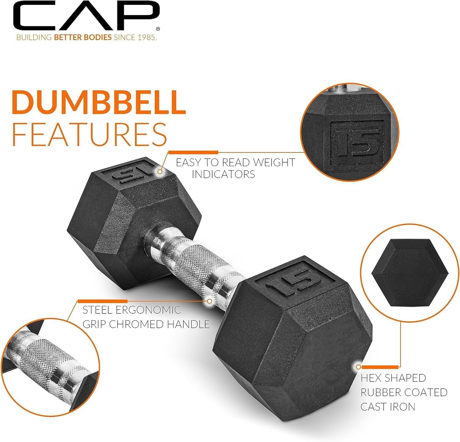 image:imageCAP Barbell Rubber Coated Dumbbell Weight Set with Vertical Rack 100 lb 150 lb and 210 lb Options100 lb Set