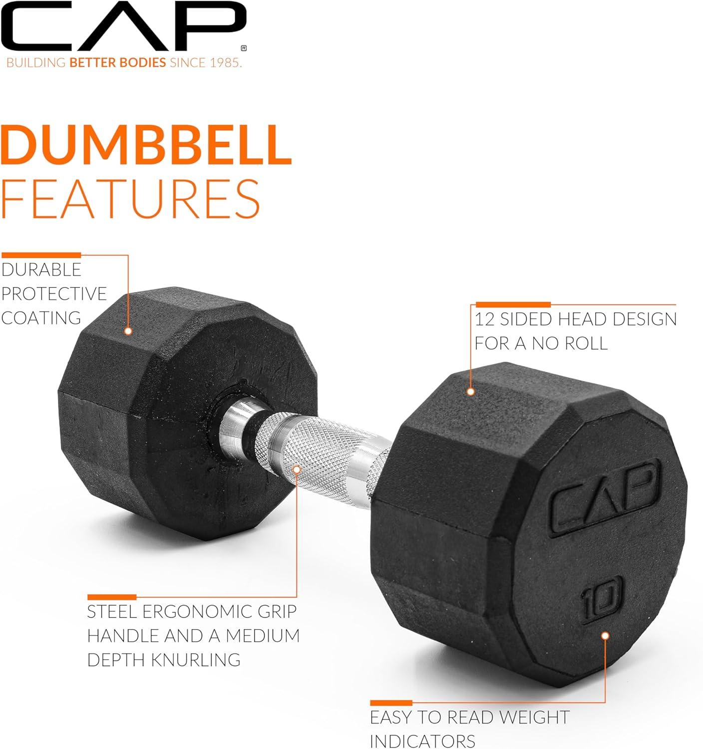 image:imageCAP Barbell Rubber Coated Dumbbell Weight Set with Vertical Rack 100 lb 150 lb and 210 lb Options100 lb Set
