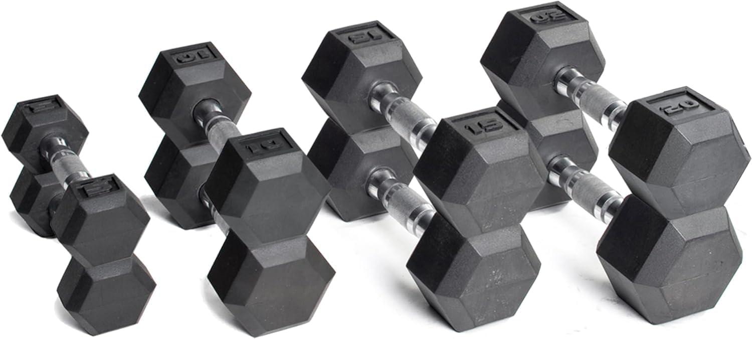 image:imageCAP Barbell Rubber Coated Dumbbell Weight Set with Vertical Rack 100 lb 150 lb and 210 lb Options100 lb Set