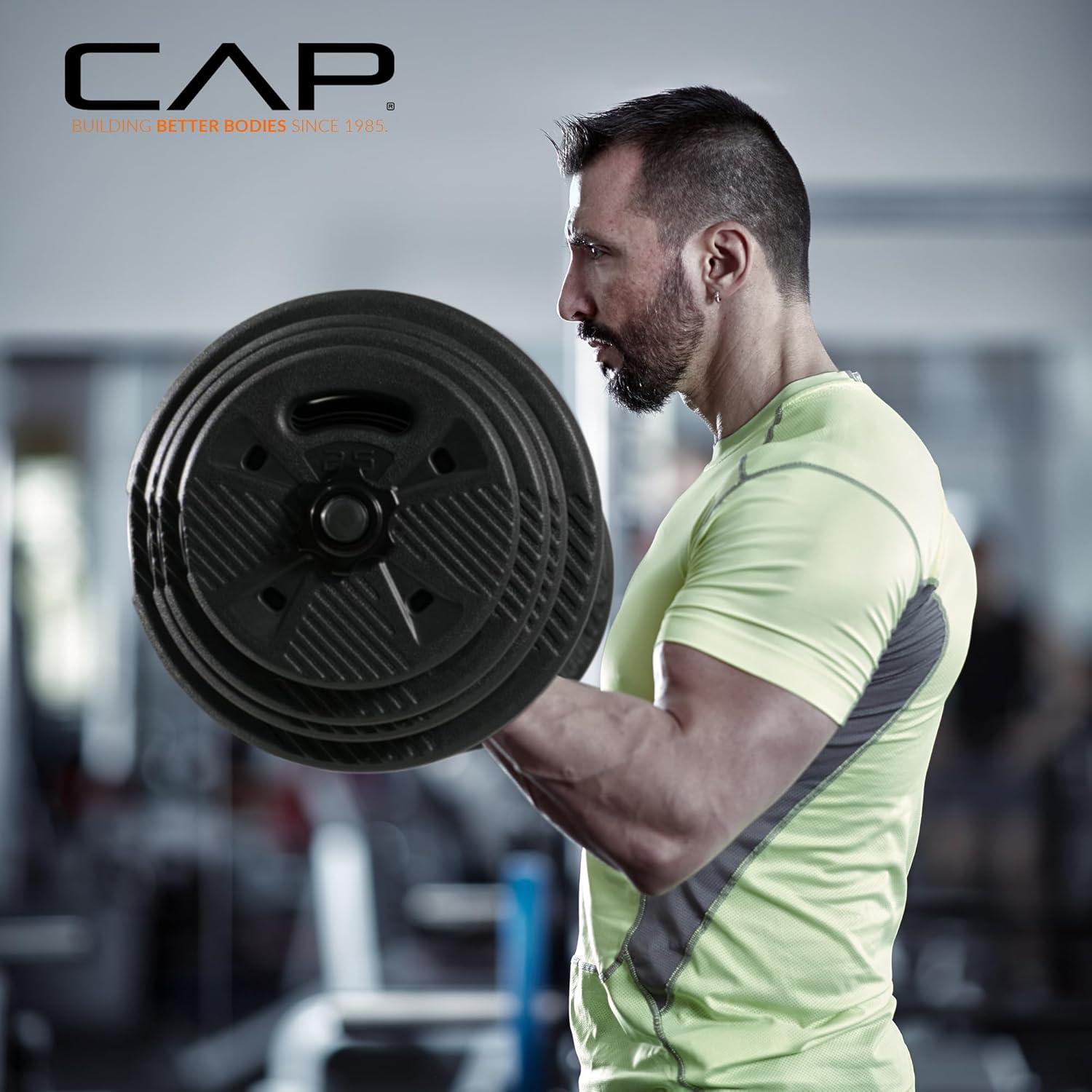 image:imageCAP Barbell Threaded Curl Bar Set with 50 LB Cement Grip Weight Plates EZ Curl Bar with Threaded Collars for Strength Training amp Home Gym Workouts