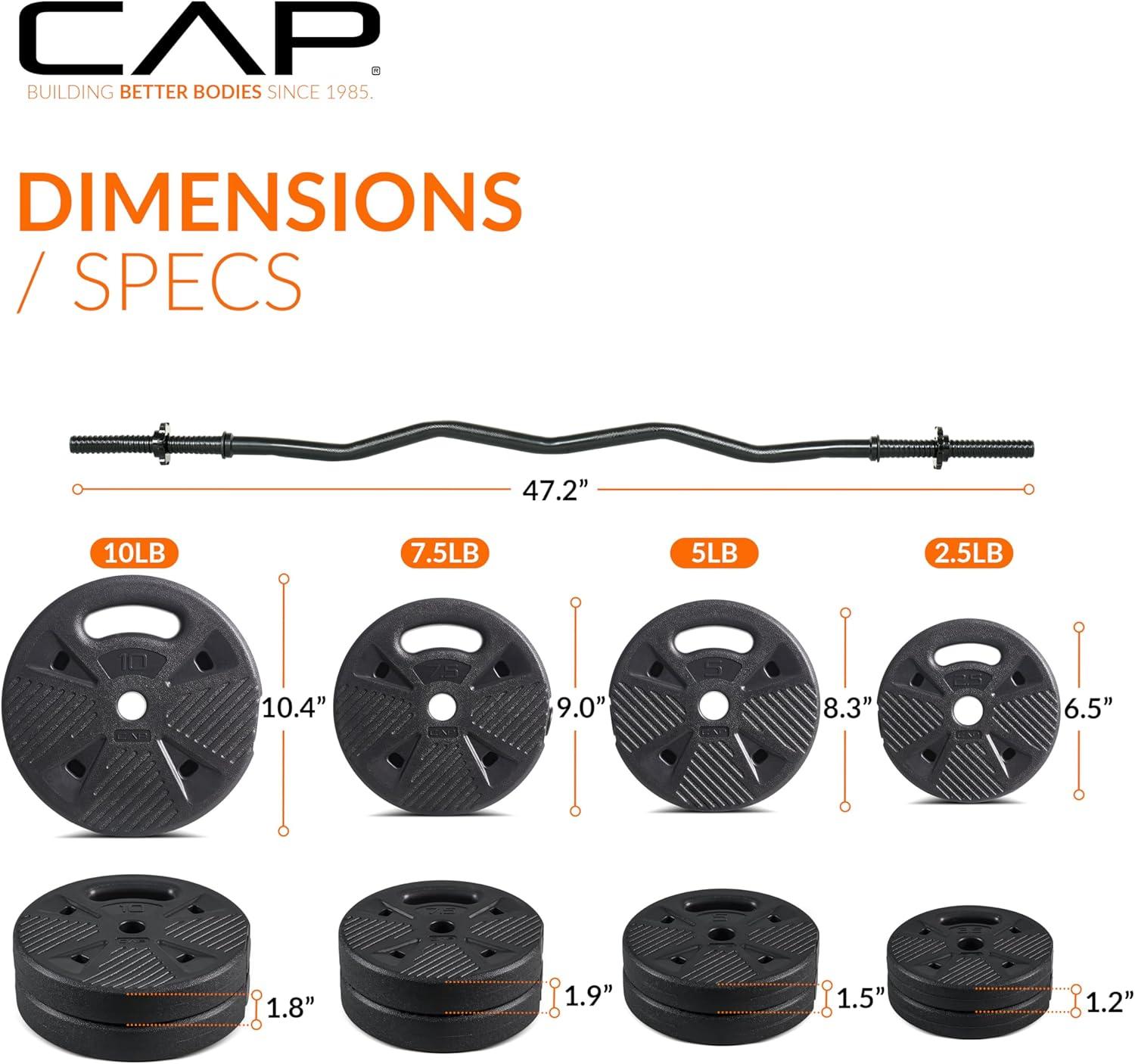 image:imageCAP Barbell Threaded Curl Bar Set with 50 LB Cement Grip Weight Plates EZ Curl Bar with Threaded Collars for Strength Training amp Home Gym Workouts
