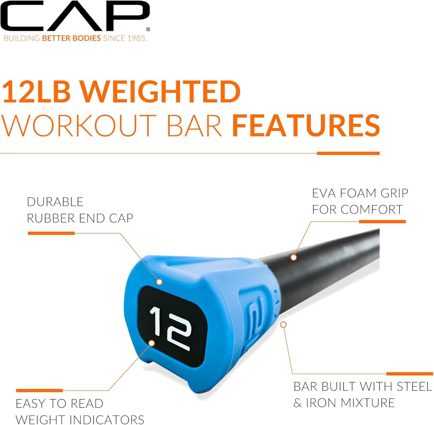 image:imageCAP Barbell Weighted Workout Bar 520 lb Multiple Options12 LB Blue