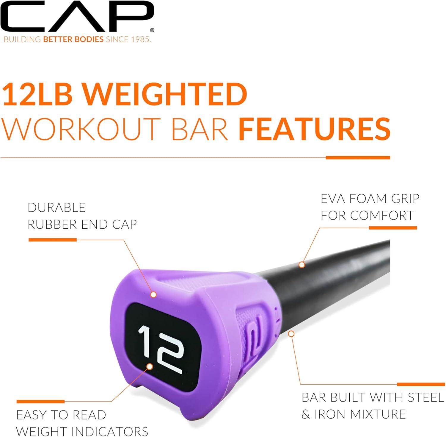image:imageCAP Barbell Weighted Workout Bar 520 lb Multiple Options12 LB Purple
