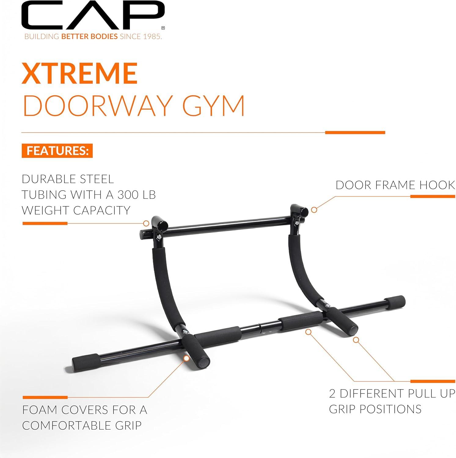 image:imageCAP Barbell Xtreme Doorway PullUp Bar Portable Door Frame ChinUp amp PushUp Bar for Home Gym 300 lb Capacity Calisthenics Strength Equipment NoDrill Indoor Workout Trainer