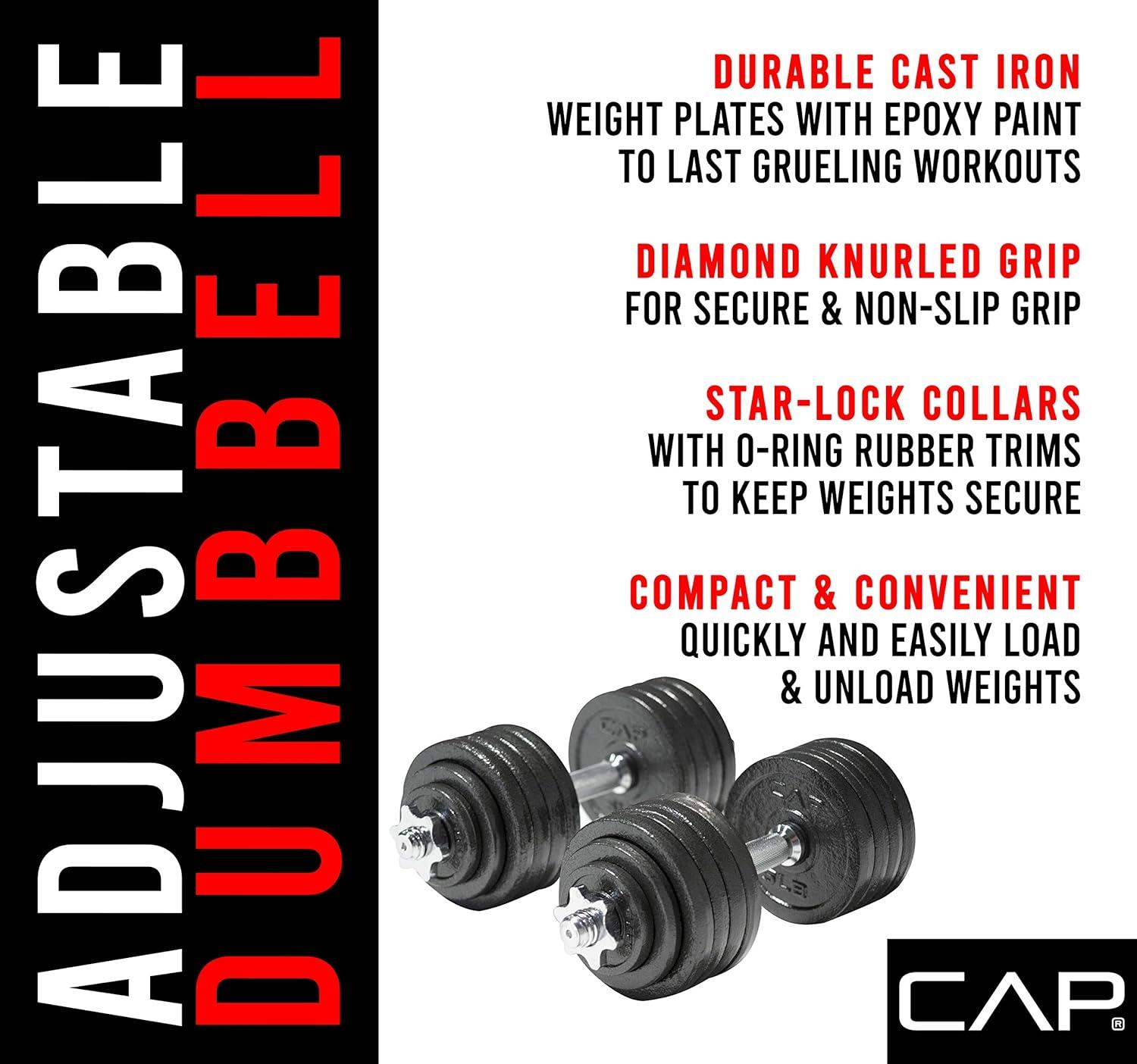 image:imageCap Barbell Adjustable Dumbbell Weight Set Multiple OptionsBlack 105 LB Pair