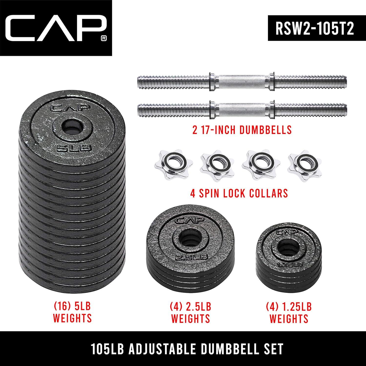 image:imageCap Barbell Adjustable Dumbbell Weight Set Multiple OptionsBlack 105 LB Pair
