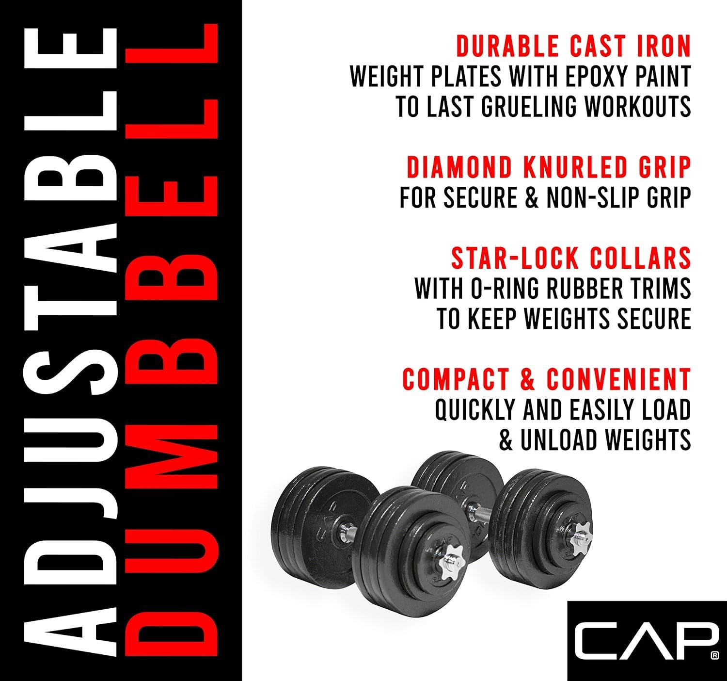 image:imageCap Barbell Adjustable Dumbbell Weight Set Multiple OptionsBlack 200 LB Pair