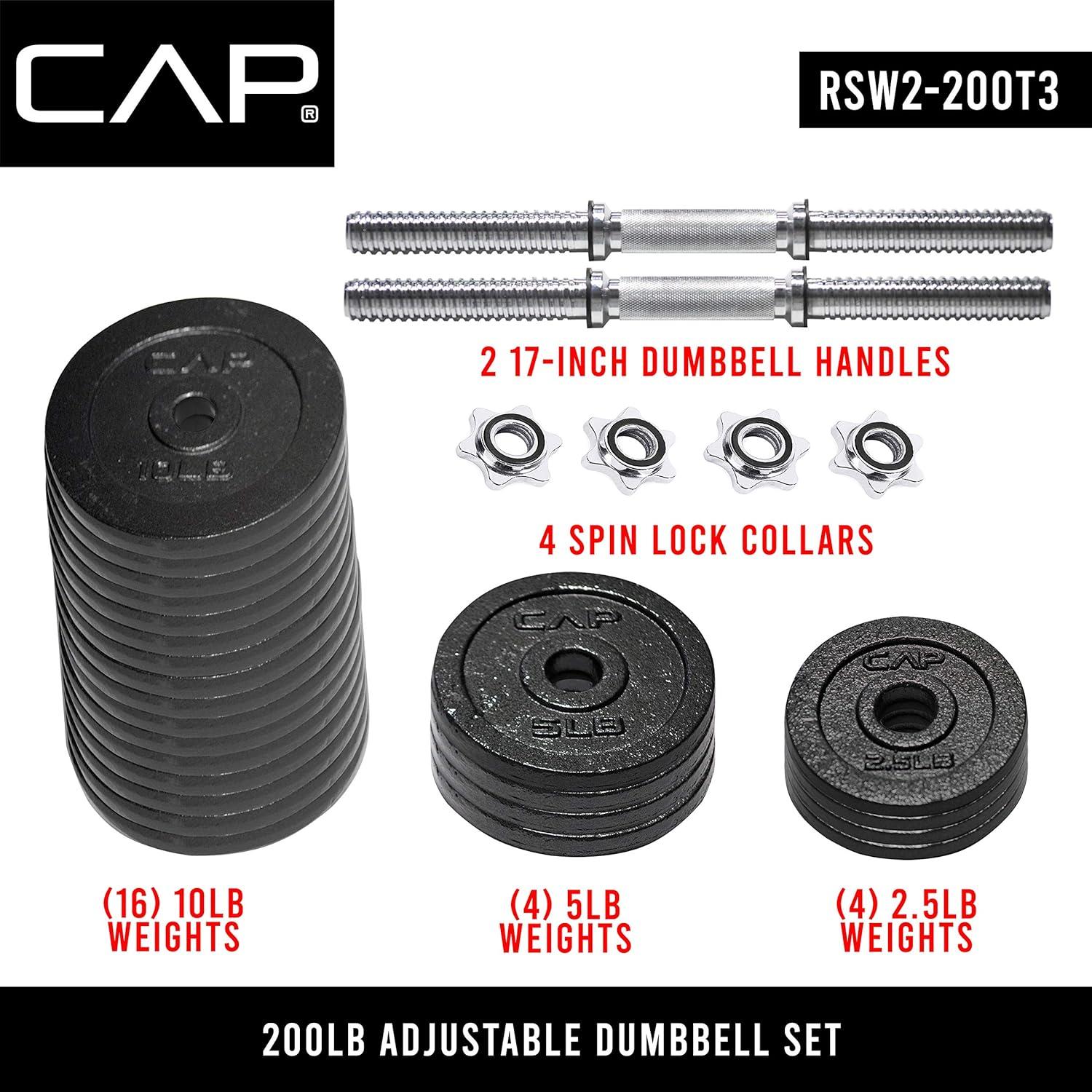 image:imageCap Barbell Adjustable Dumbbell Weight Set Multiple OptionsBlack 200 LB Pair