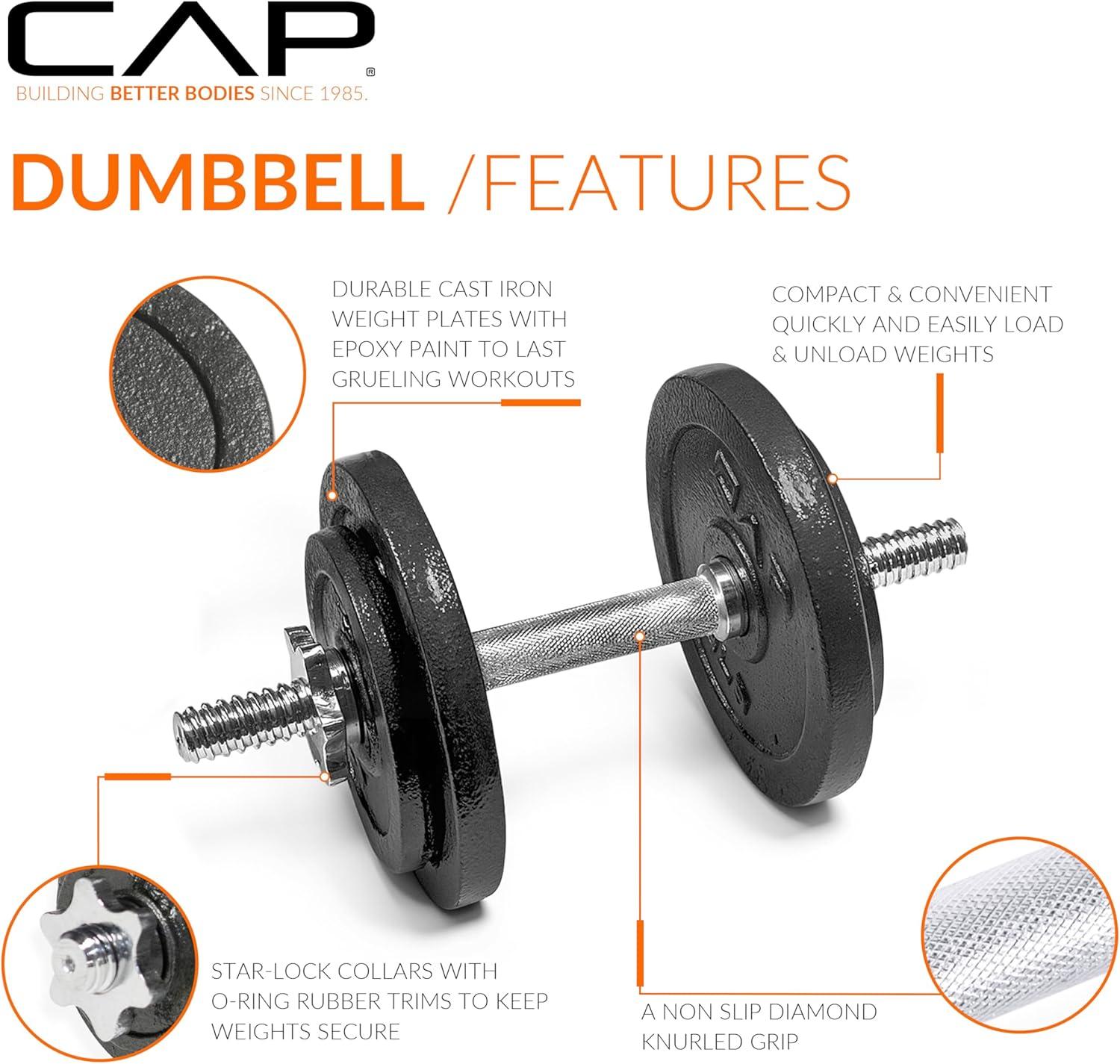 image:imageCap Barbell Adjustable Dumbbell Weight Set Multiple OptionsBlack 50 LB Pair