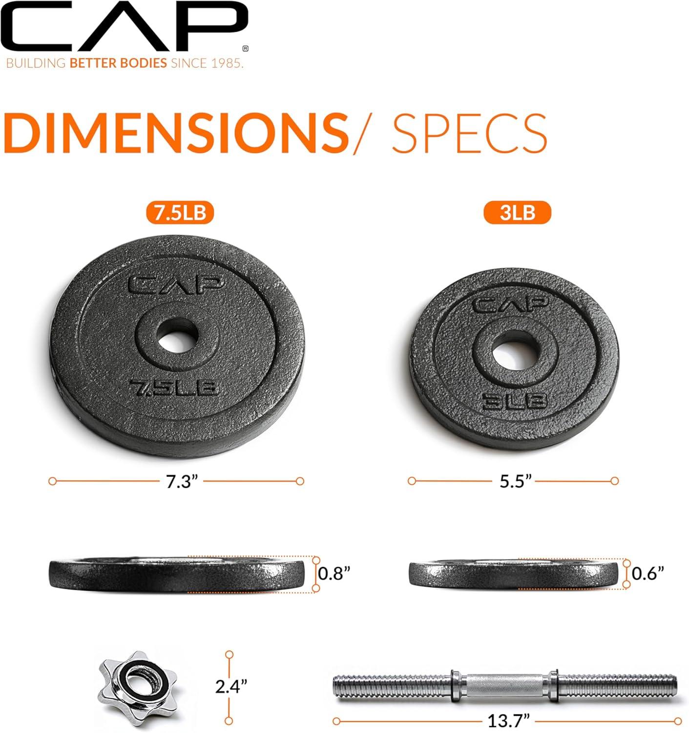 image:imageCap Barbell Adjustable Dumbbell Weight Set Multiple OptionsBlack 50 LB Pair