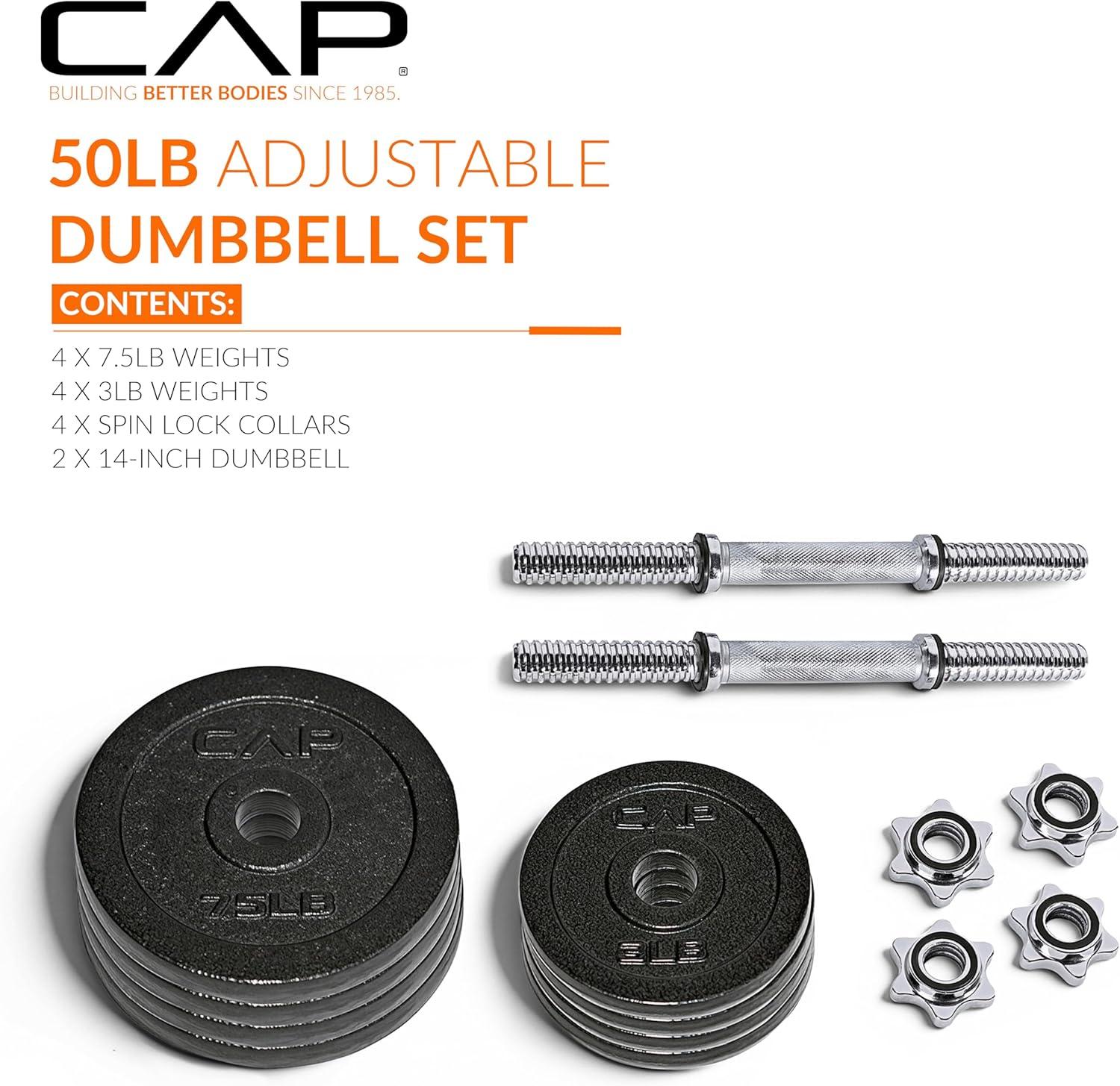 image:imageCap Barbell Adjustable Dumbbell Weight Set Multiple OptionsBlack 50 LB Pair