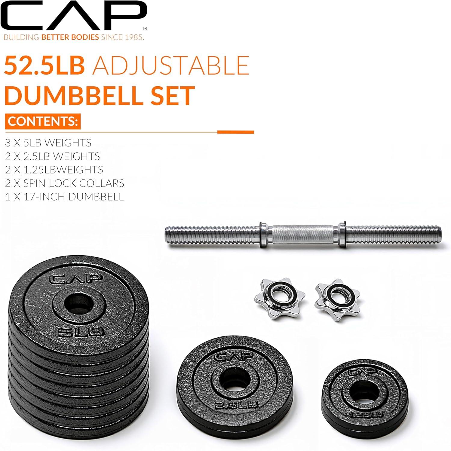 image:imageCap Barbell Adjustable Dumbbell Weight Set Multiple OptionsBlack 525 LB Single