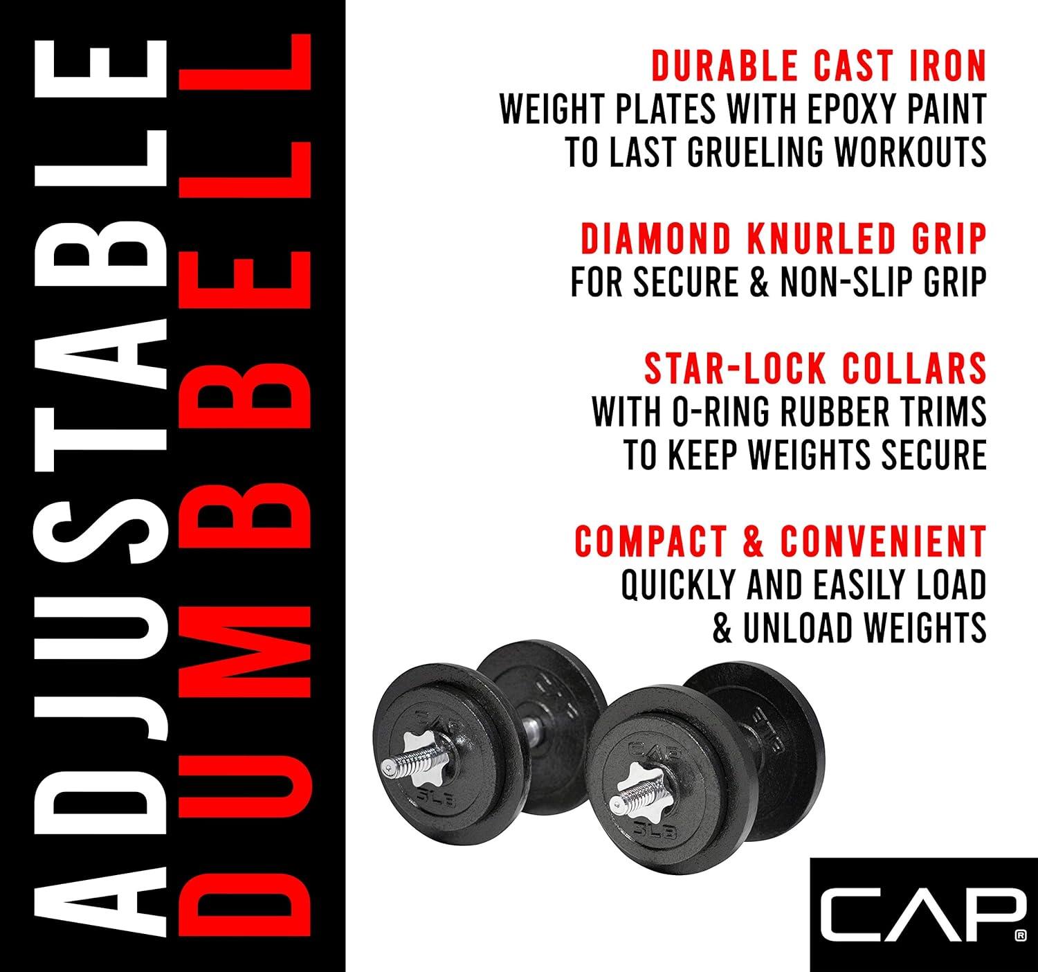 image:imageCap Barbell Adjustable Dumbbell Weight Set Multiple OptionsBlack 60 LB Pair