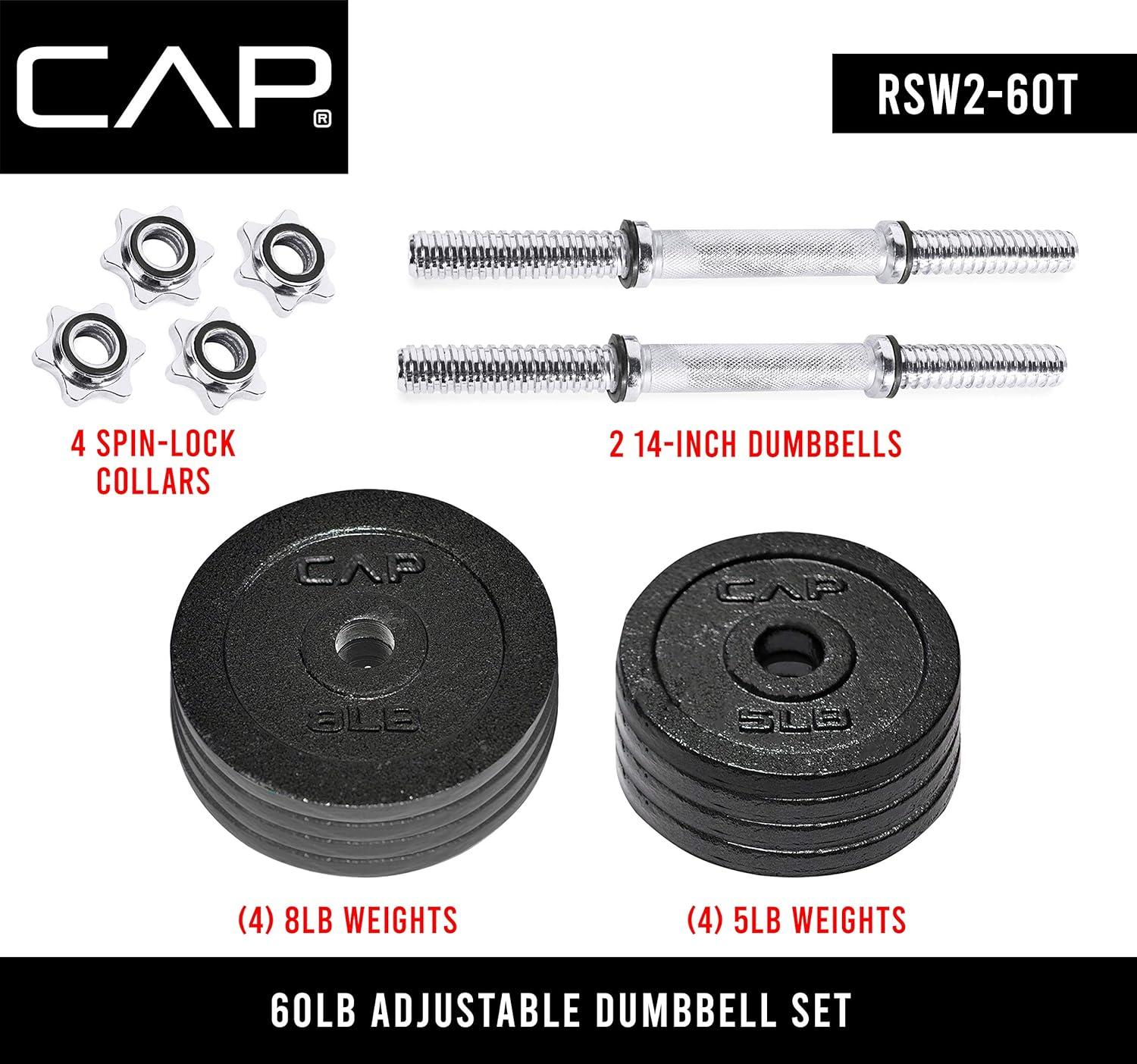 image:imageCap Barbell Adjustable Dumbbell Weight Set Multiple OptionsBlack 60 LB Pair