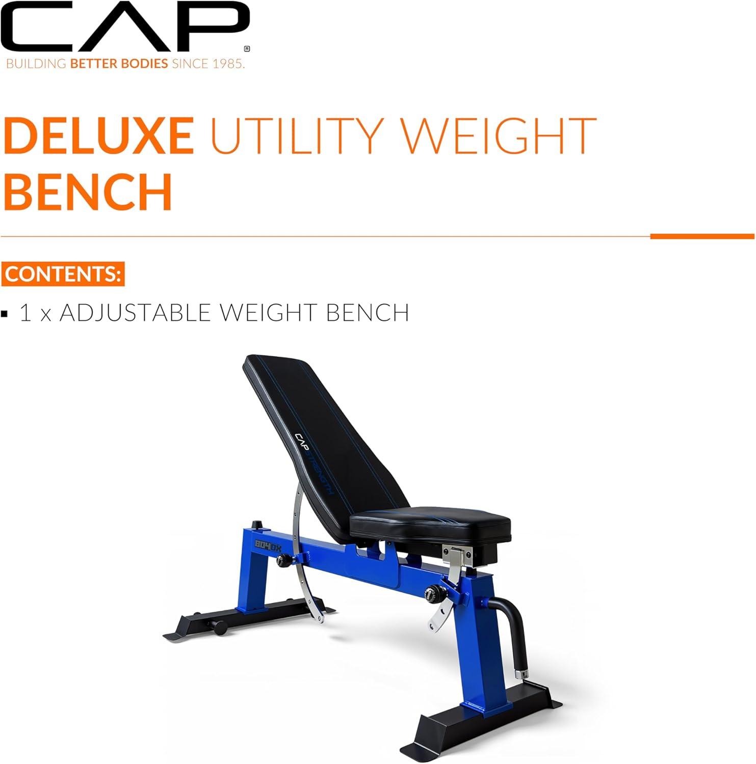 image:imageCap Barbell Deluxe Utility Weight Bench Color SeriesBlue Square Backpad
