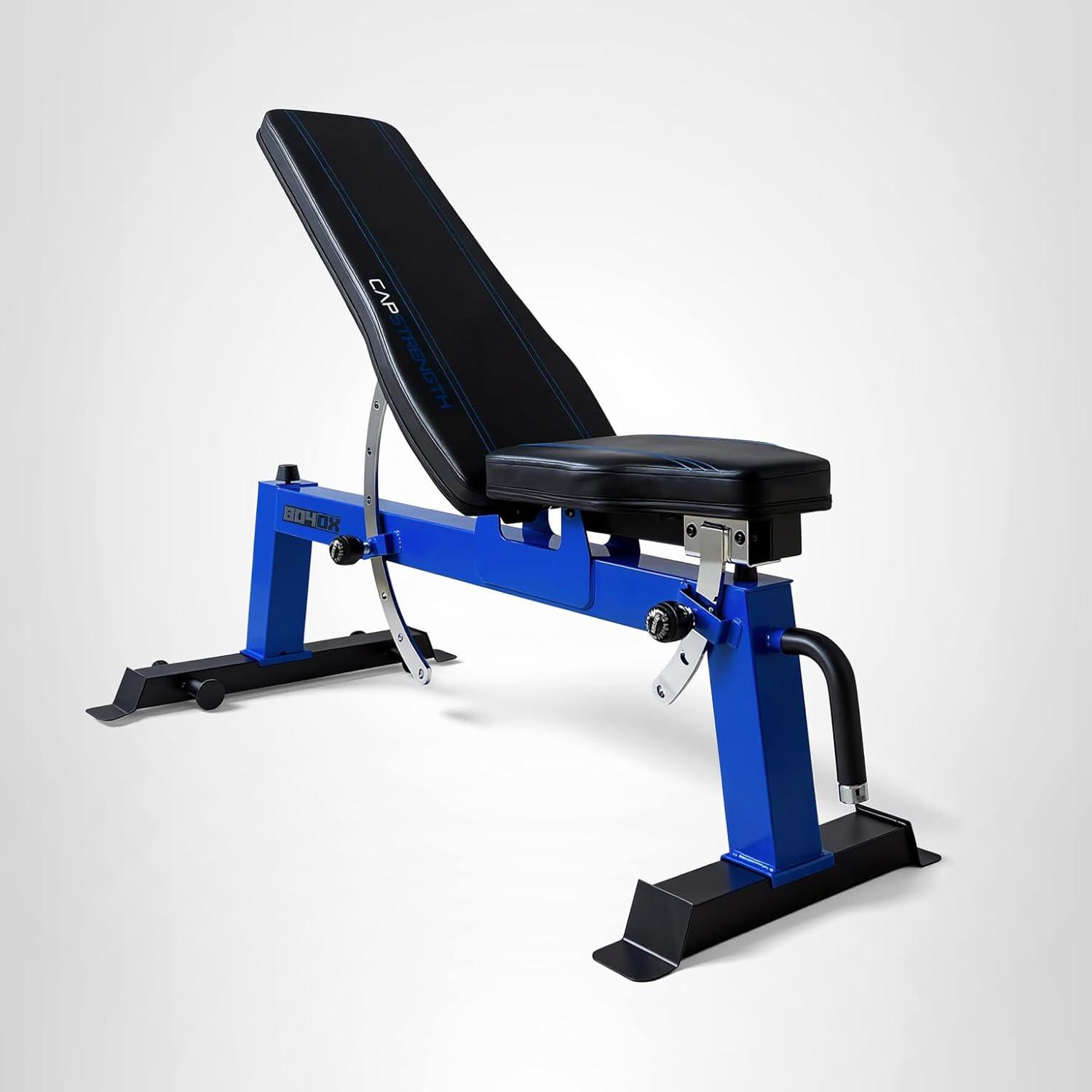 image:imageCap Barbell Deluxe Utility Weight Bench Color SeriesBlue Square Backpad