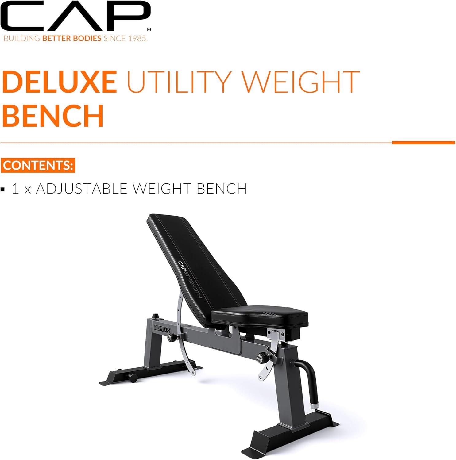 image:imageCap Barbell Deluxe Utility Weight Bench Color SeriesGray Square Backpad