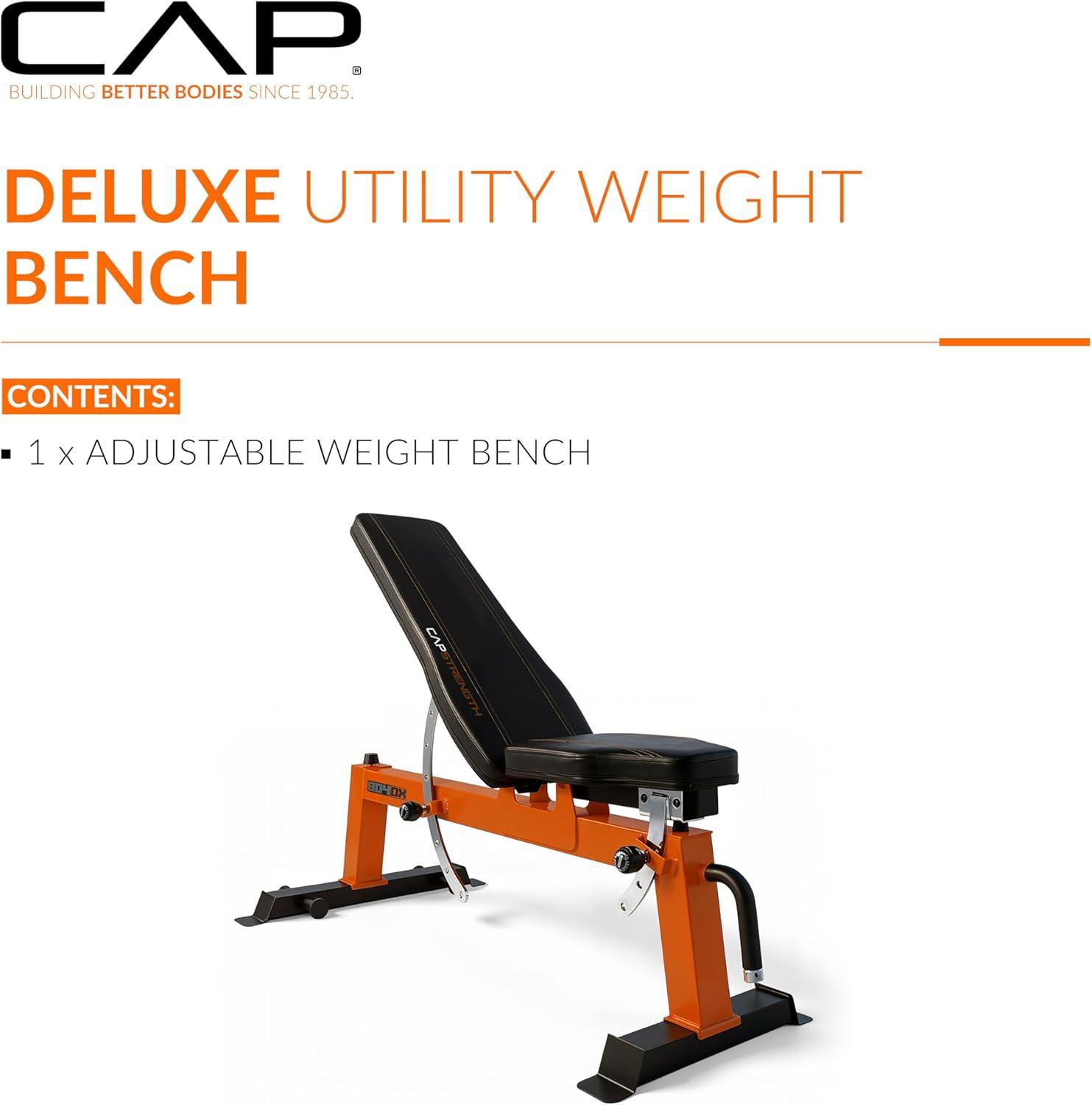image:imageCap Barbell Deluxe Utility Weight Bench Color SeriesOrange Square Backpad