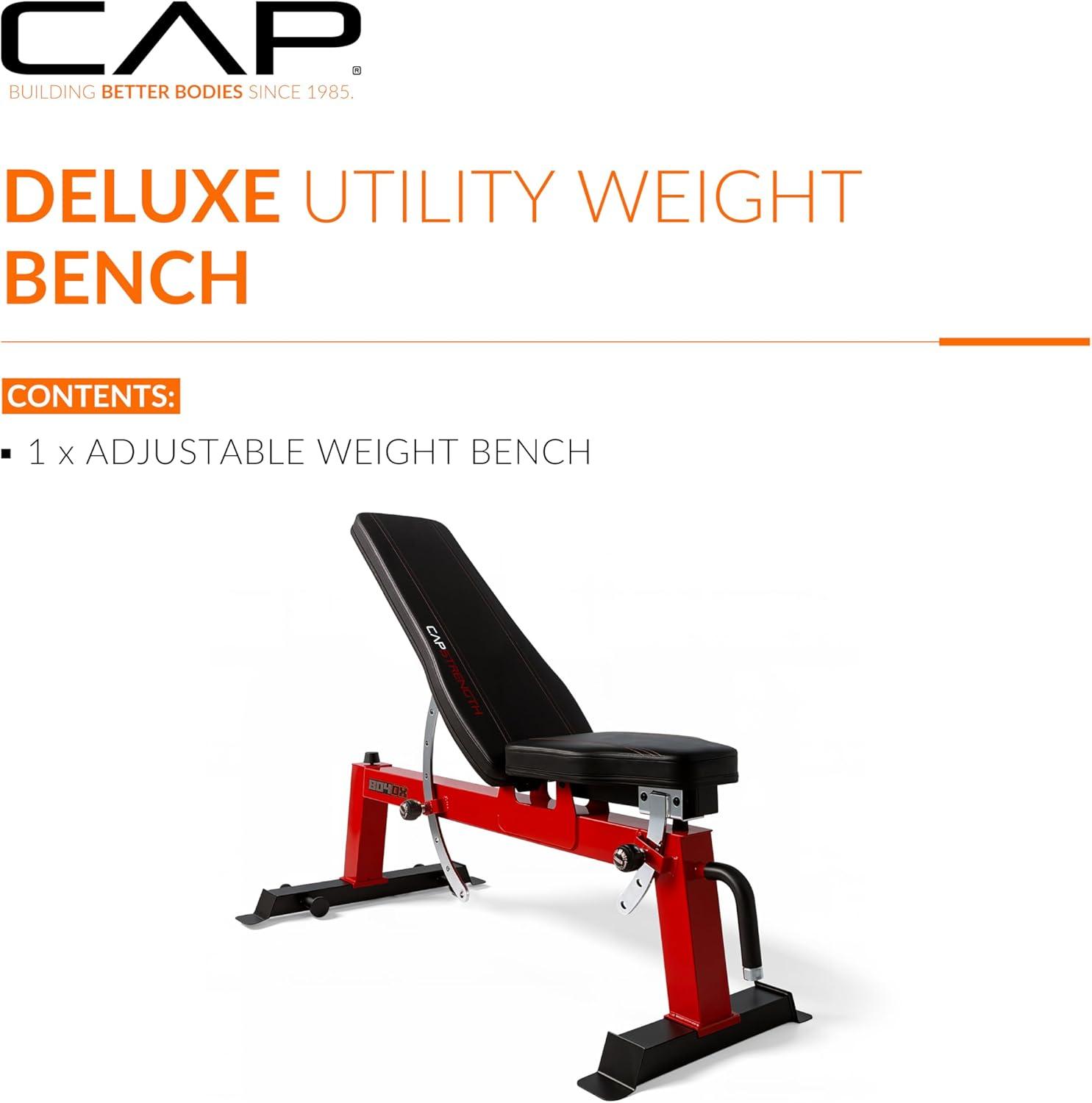image:imageCap Barbell Deluxe Utility Weight Bench Color SeriesRed Square Backpad