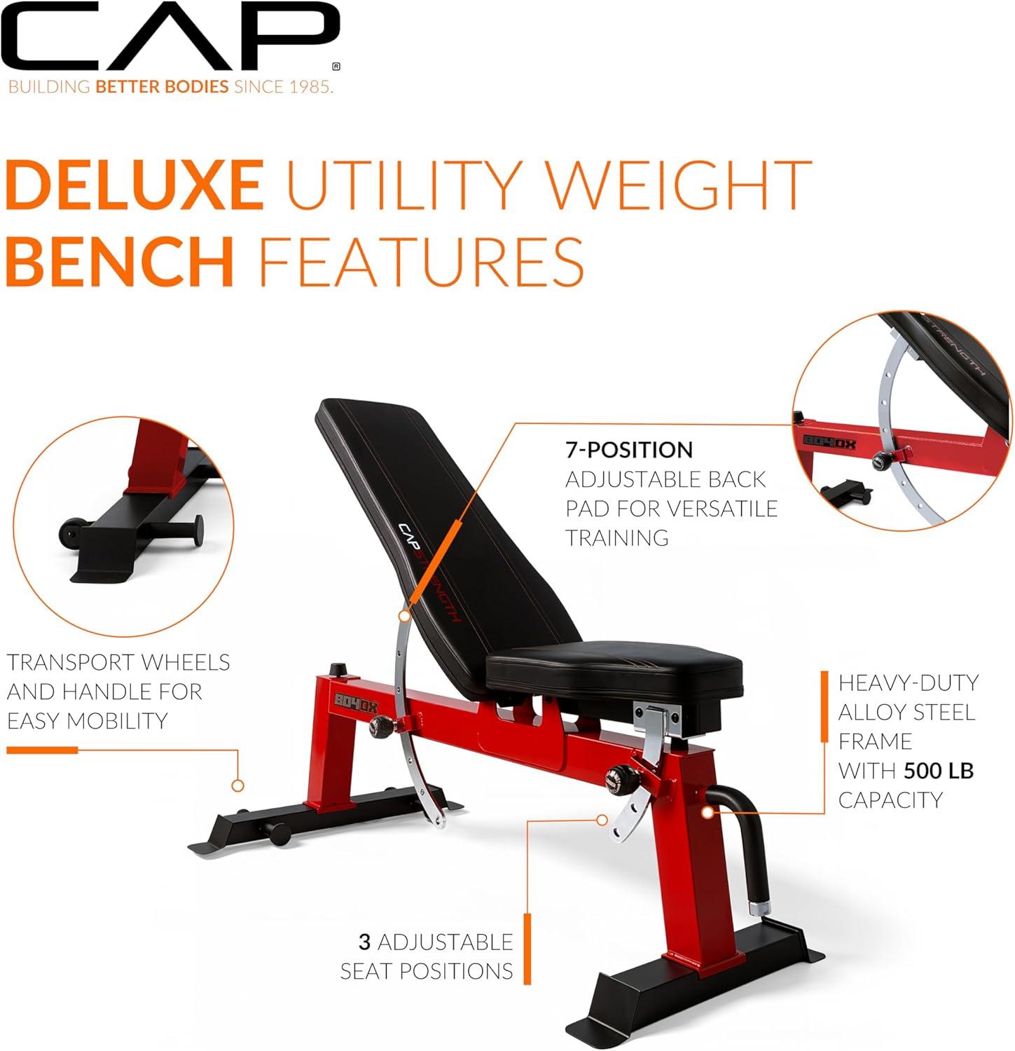 image:imageCap Barbell Deluxe Utility Weight Bench Color SeriesRed Square Backpad