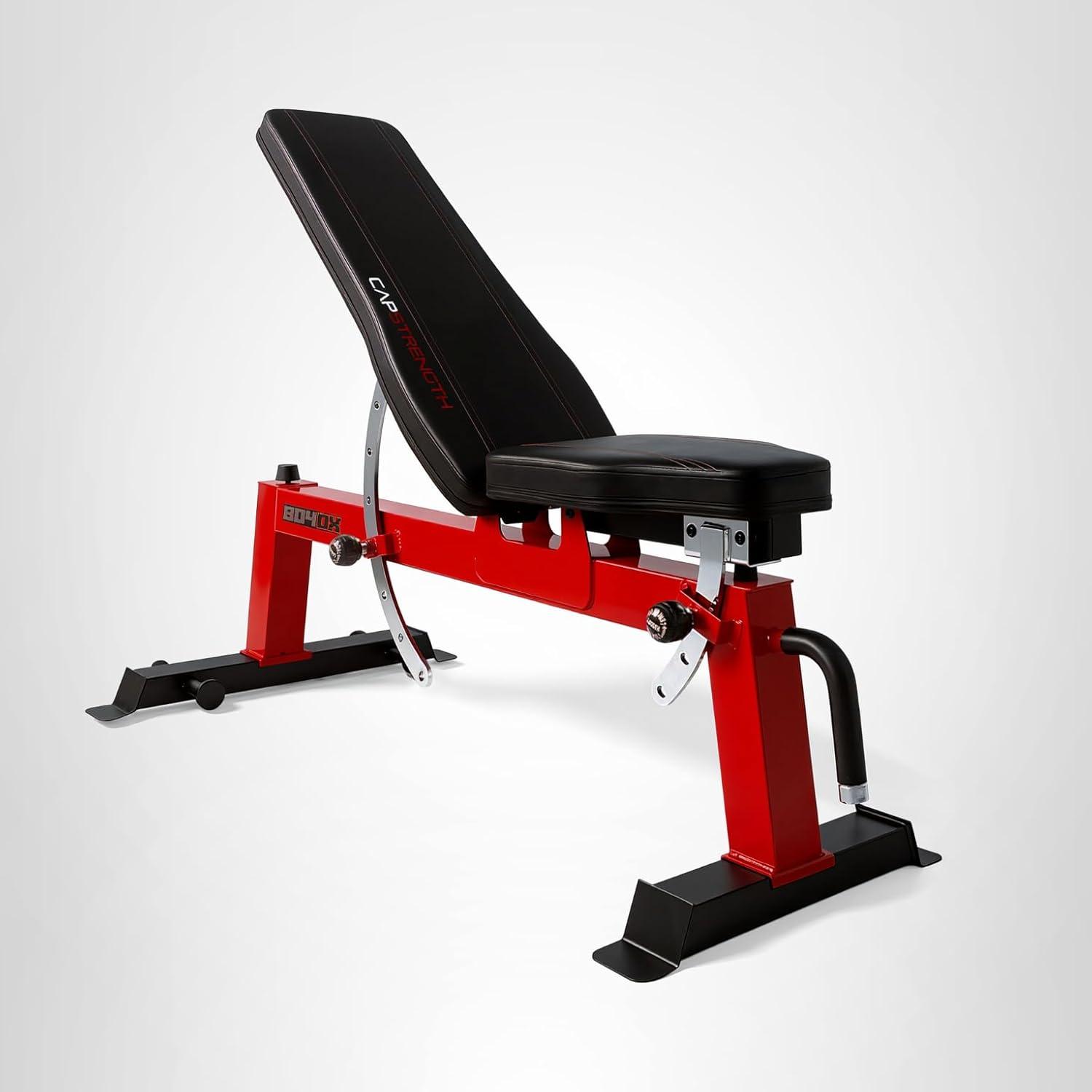 image:imageCap Barbell Deluxe Utility Weight Bench Color SeriesRed Square Backpad