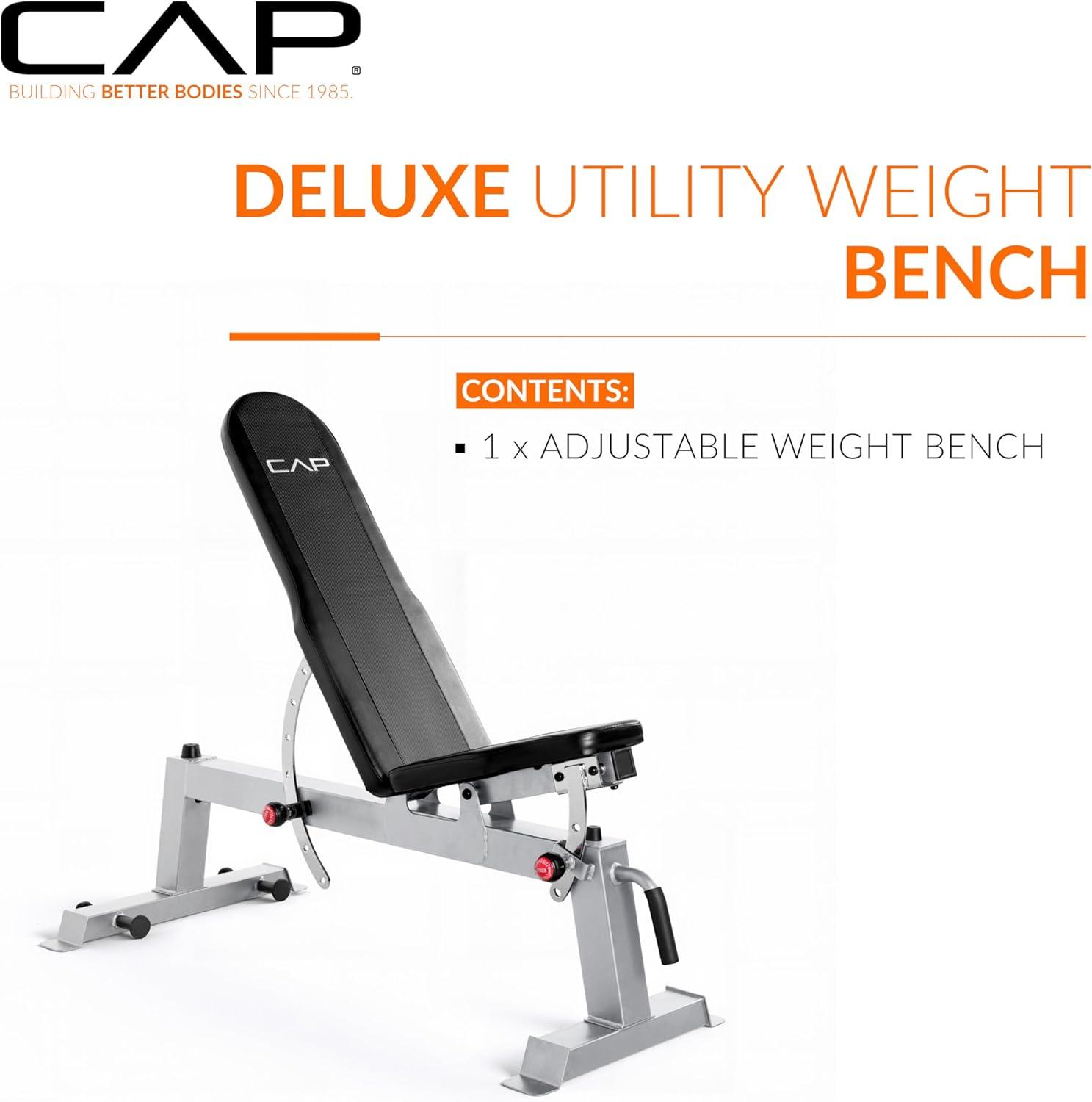 image:imageCap Barbell Deluxe Utility Weight Bench Color SeriesSilver Round Backpad