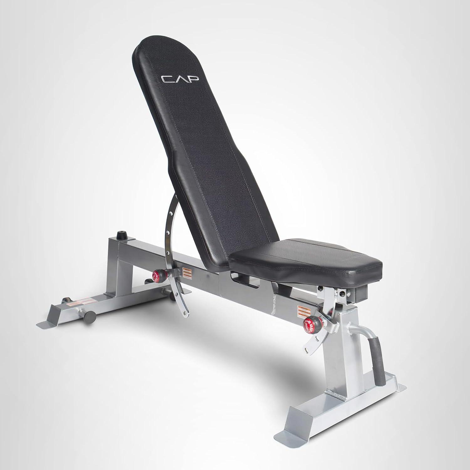 image:imageCap Barbell Deluxe Utility Weight Bench Color SeriesSilver Round Backpad