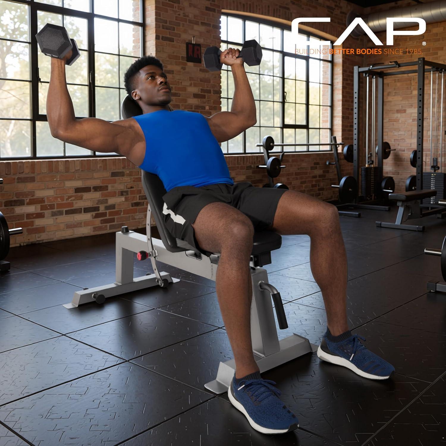 image:imageCap Barbell Deluxe Utility Weight Bench Color SeriesSilver Round Backpad