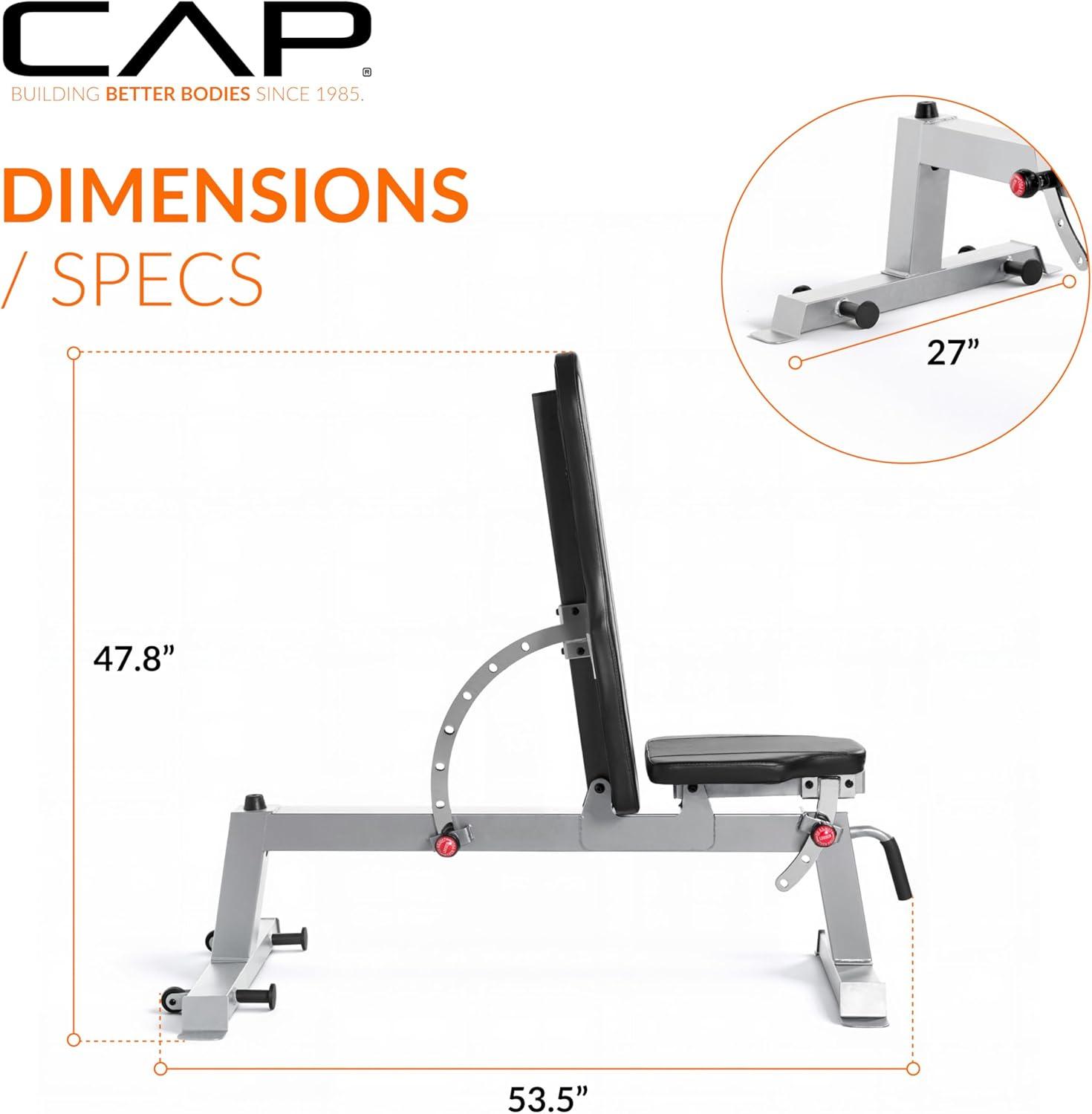 image:imageCap Barbell Deluxe Utility Weight Bench Color SeriesSilver Round Backpad