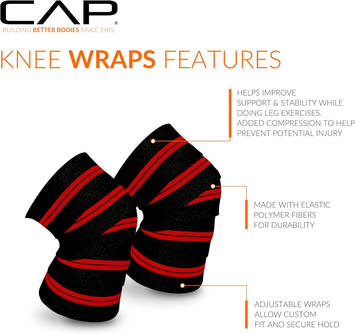 image:imageCap Barbell Elastic Knee Wraps for Weightlifing Pair of Adjustable Knee Wraps for Men amp Women for Powerlifting Squats Leg Press and Cross Training