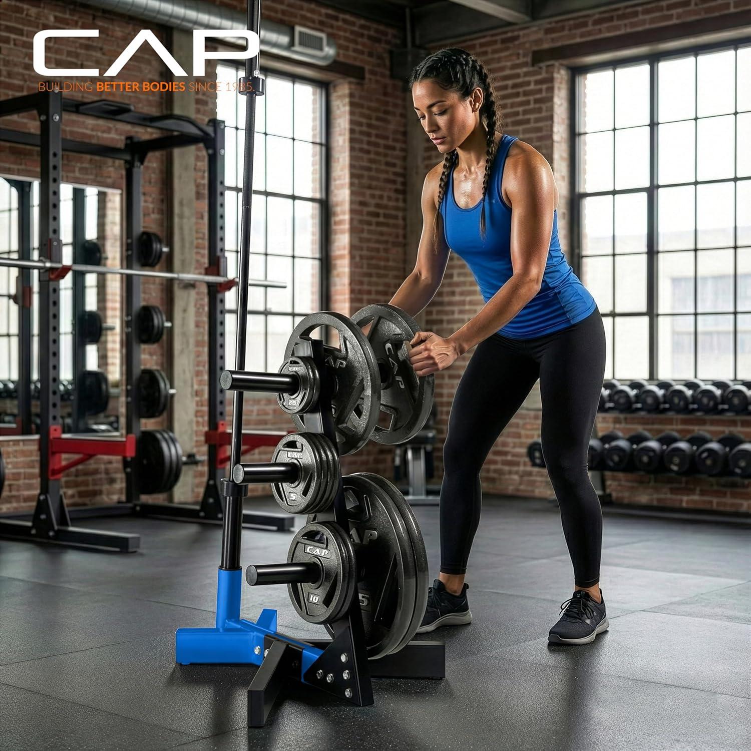 image:imageCap Barbell Olympic Plate Tree Storage Rack Multiple ColorsBlue