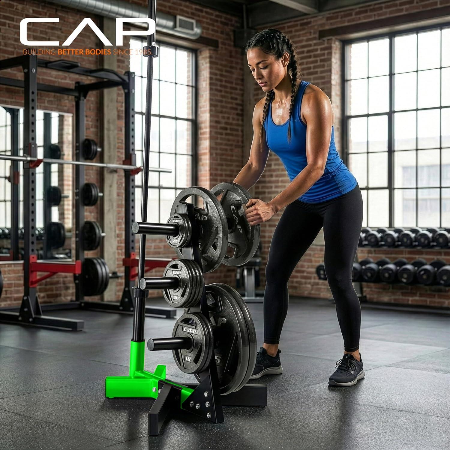 image:imageCap Barbell Olympic Plate Tree Storage Rack Multiple ColorsGreen