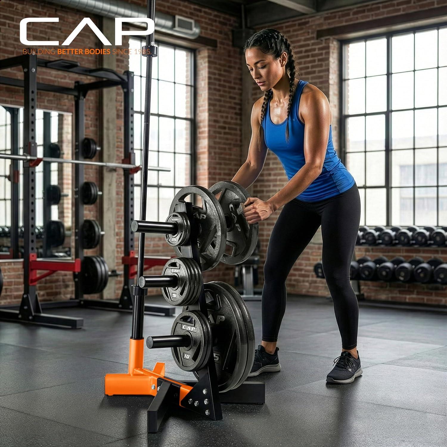 image:imageCap Barbell Olympic Plate Tree Storage Rack Multiple ColorsOrange