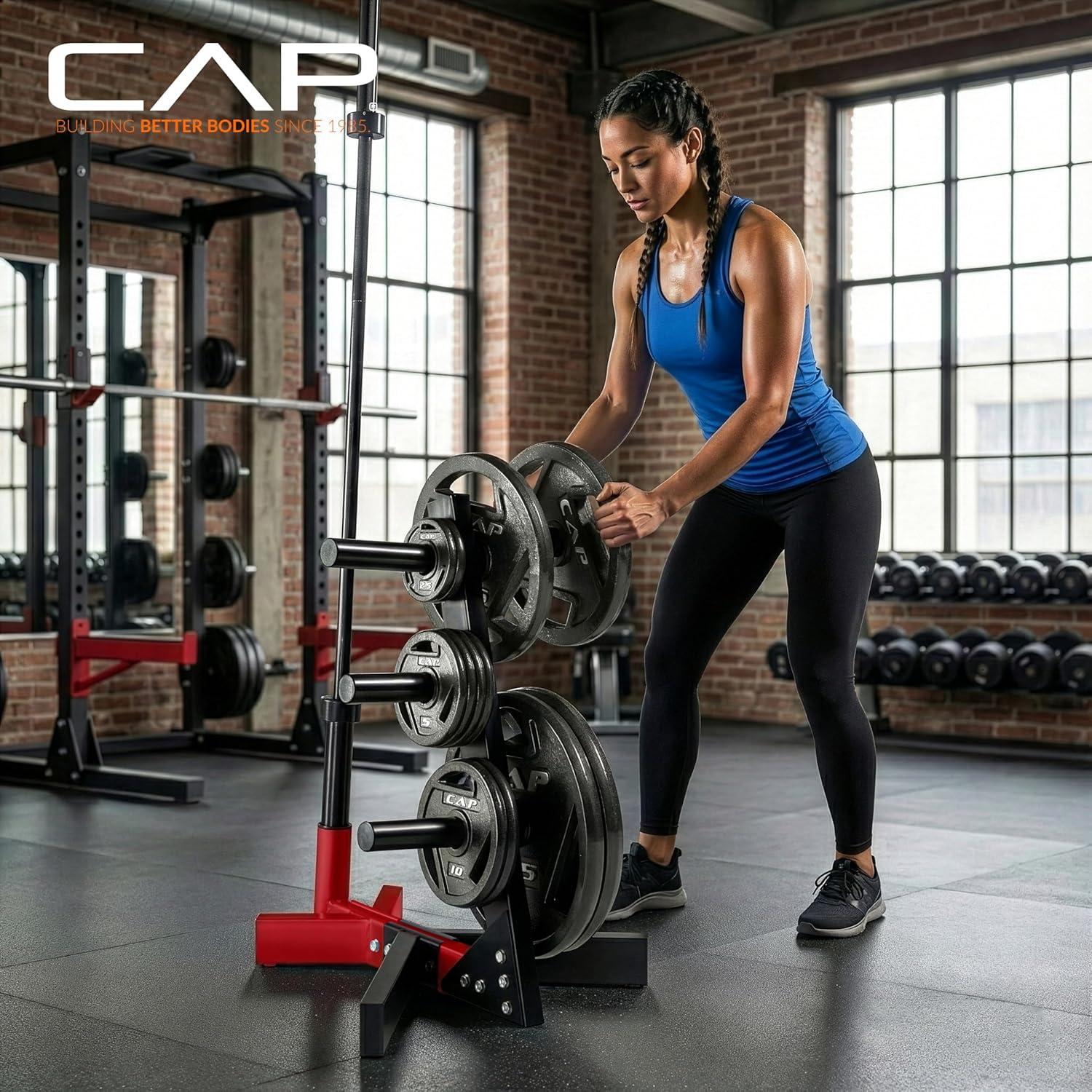image:imageCap Barbell Olympic Plate Tree Storage Rack Multiple ColorsRed