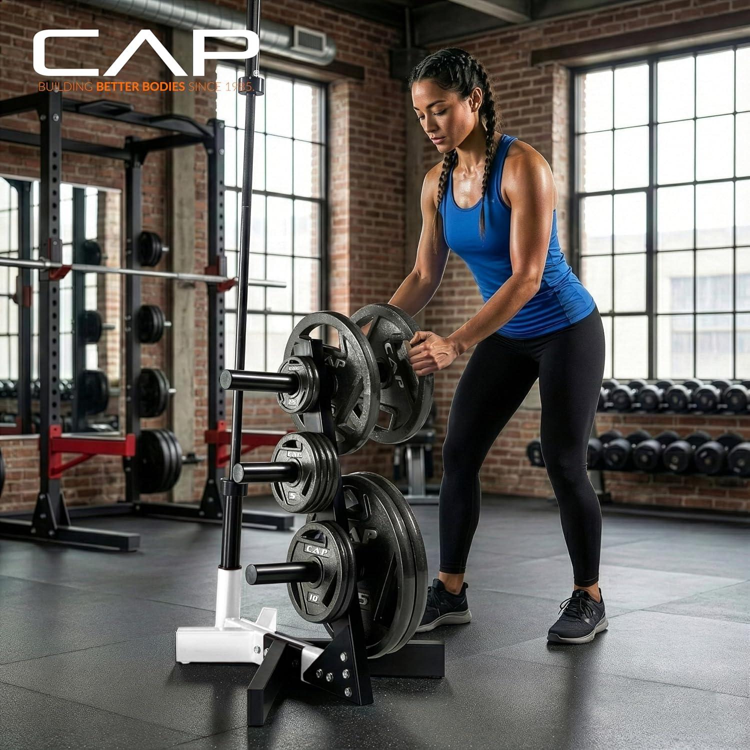 image:imageCap Barbell Olympic Plate Tree Storage Rack Multiple ColorsWhite